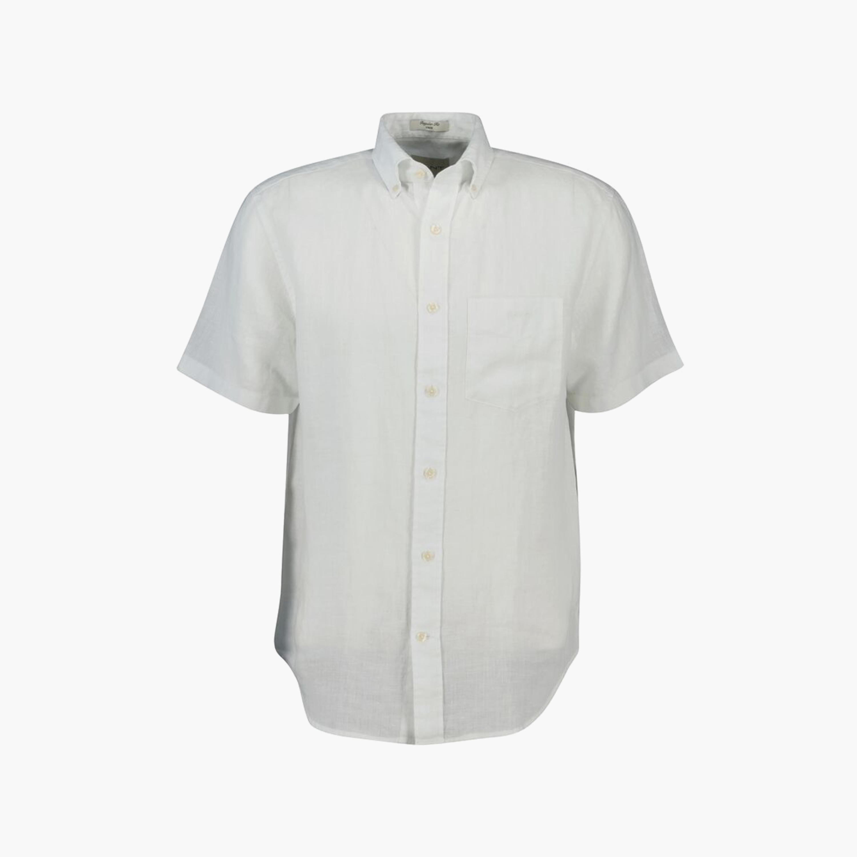 Gant Regular Fit Plain Button-Down Collar Short Sleeves Men's Linen Shirt-men-clothing-shirts-image-1