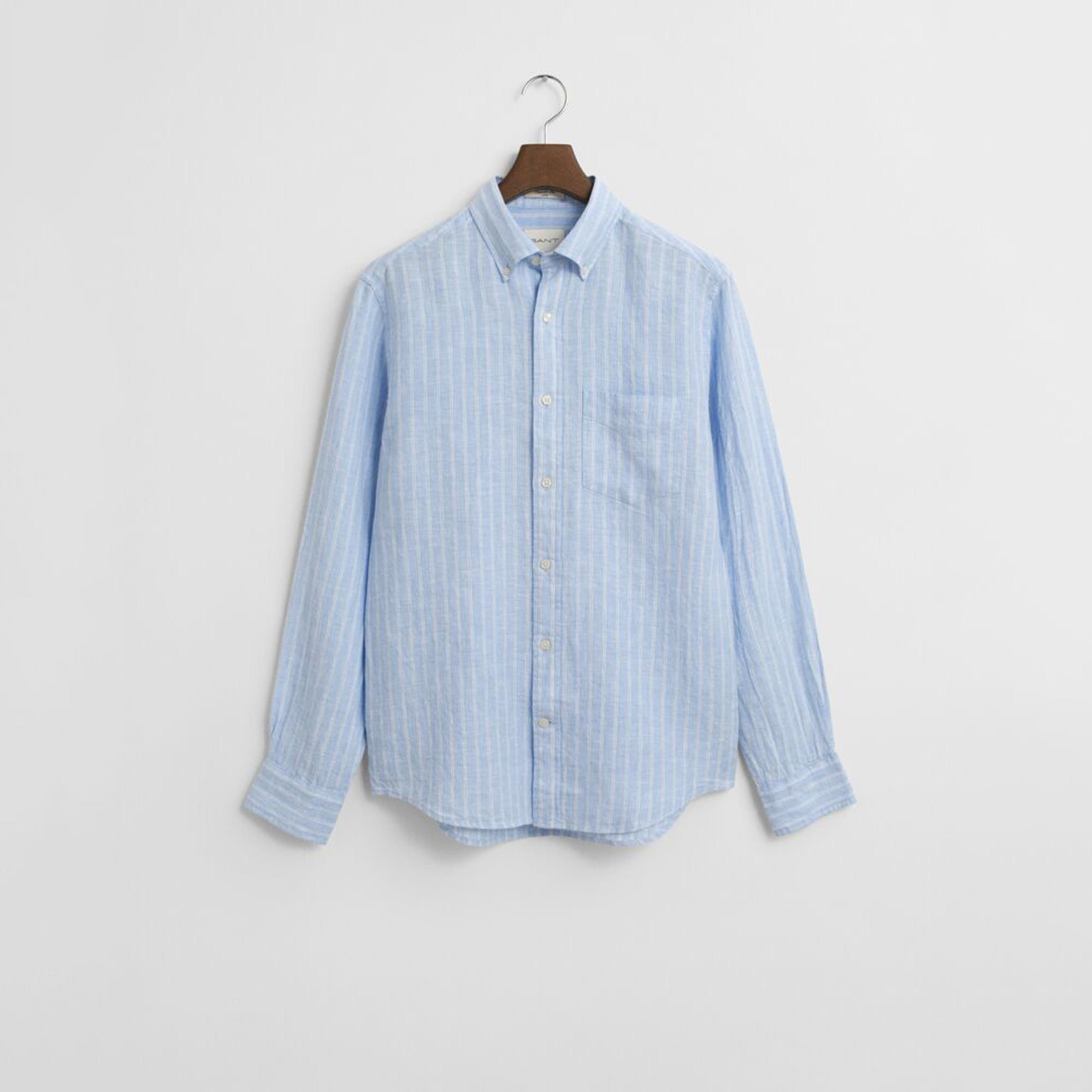 قميص رجالي مخطط من الكتان بقصة عادية وياقة وأزرار وأكمام طويلة من جانت-men-clothing-shirts-image-5