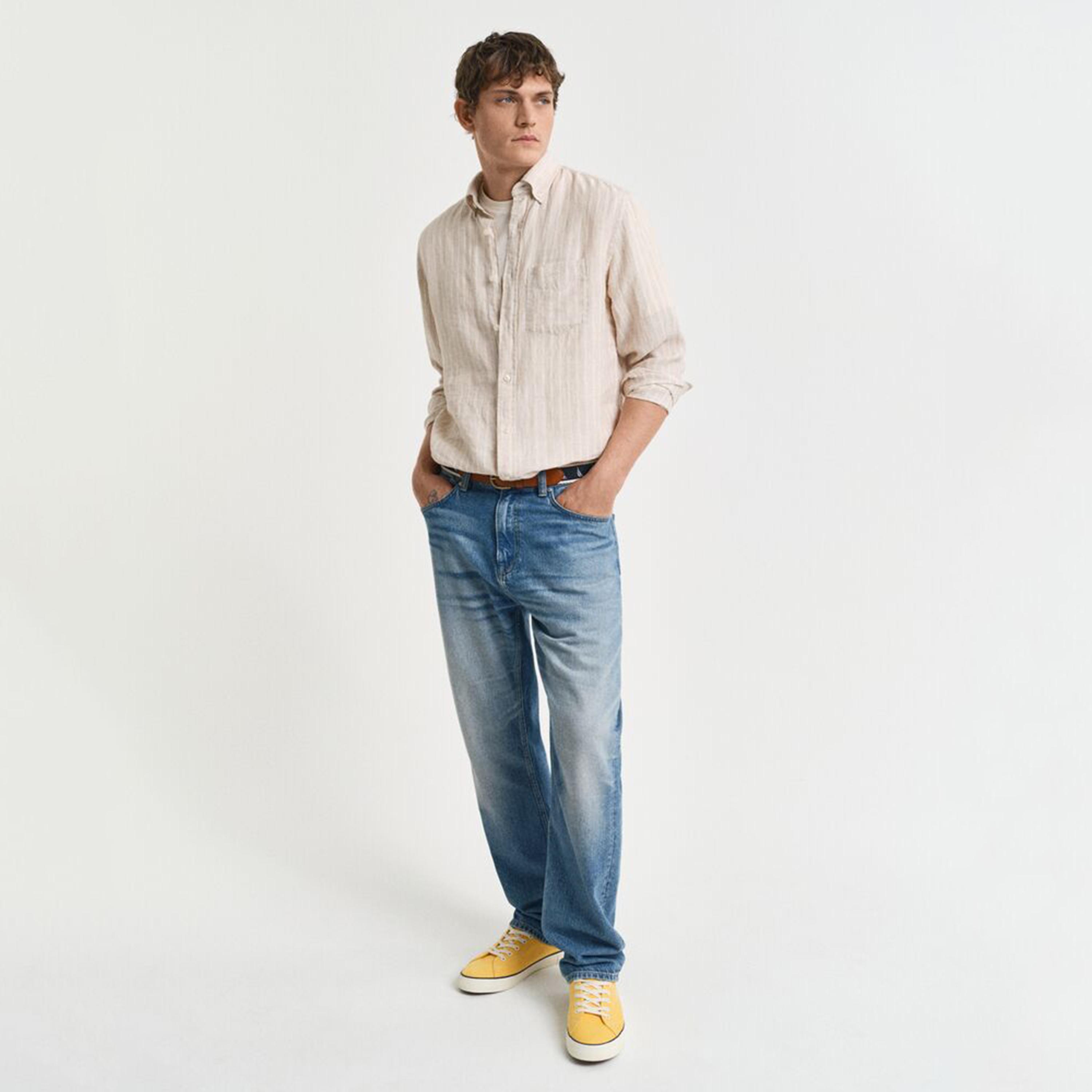 قميص رجالي مخطط من الكتان بقصة عادية وياقة وأزرار وأكمام طويلة من جانت-men-clothing-shirts-image-3
