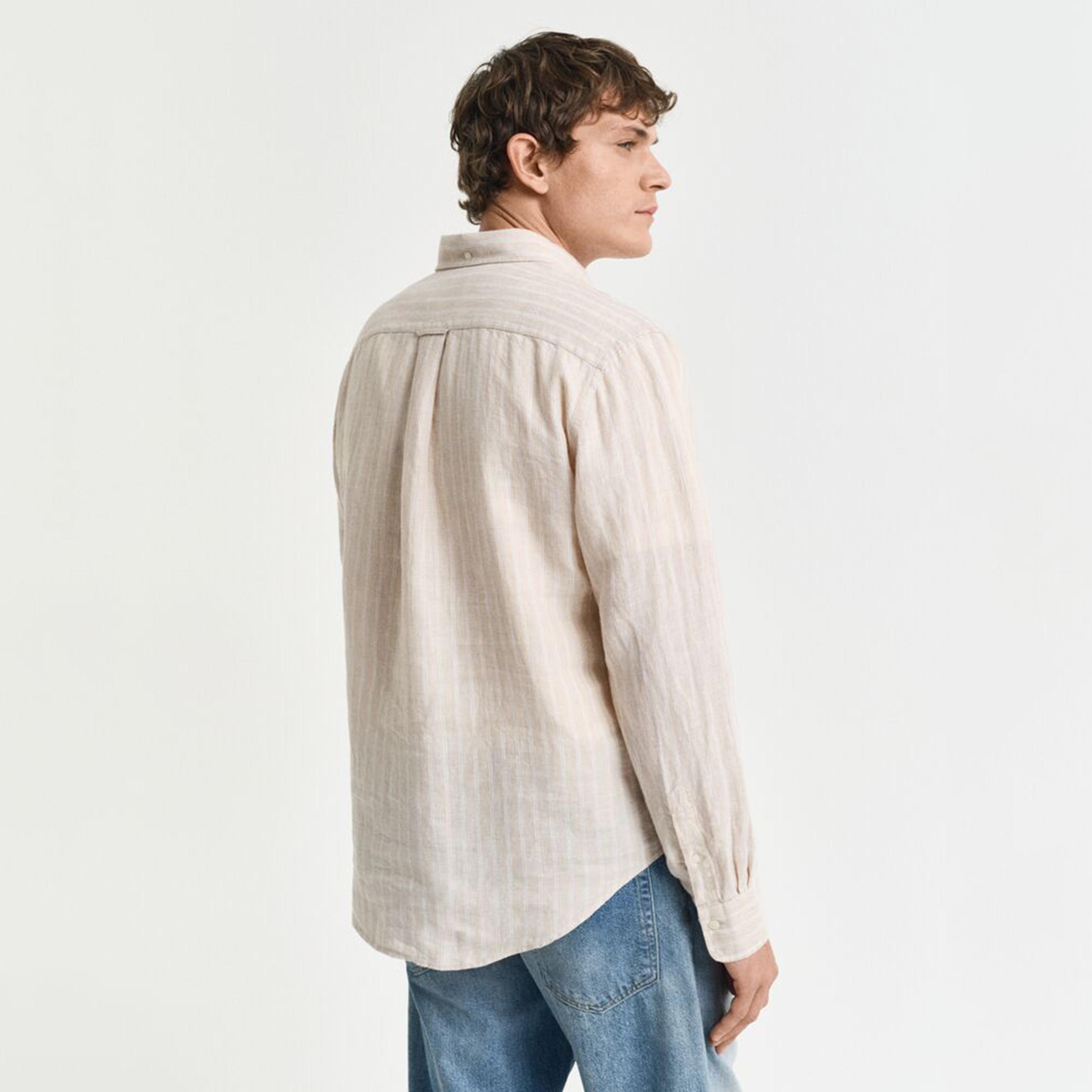 قميص رجالي مخطط من الكتان بقصة عادية وياقة وأزرار وأكمام طويلة من جانت-men-clothing-shirts-image-4