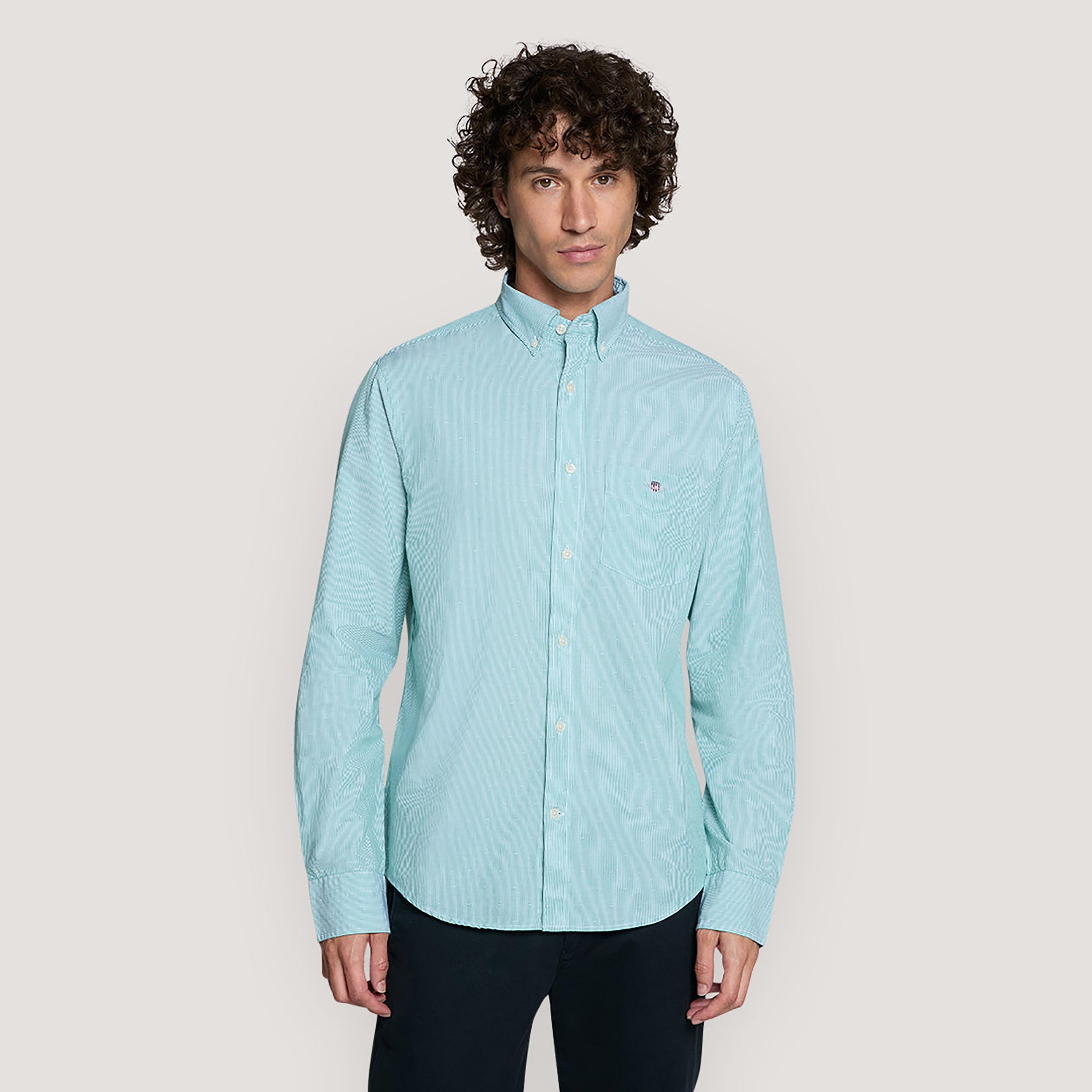 قميص رجالي مخطط بقصّة عادية وأزرار وأكمام طويلة من جانت-men-clothing-shirts-image-1