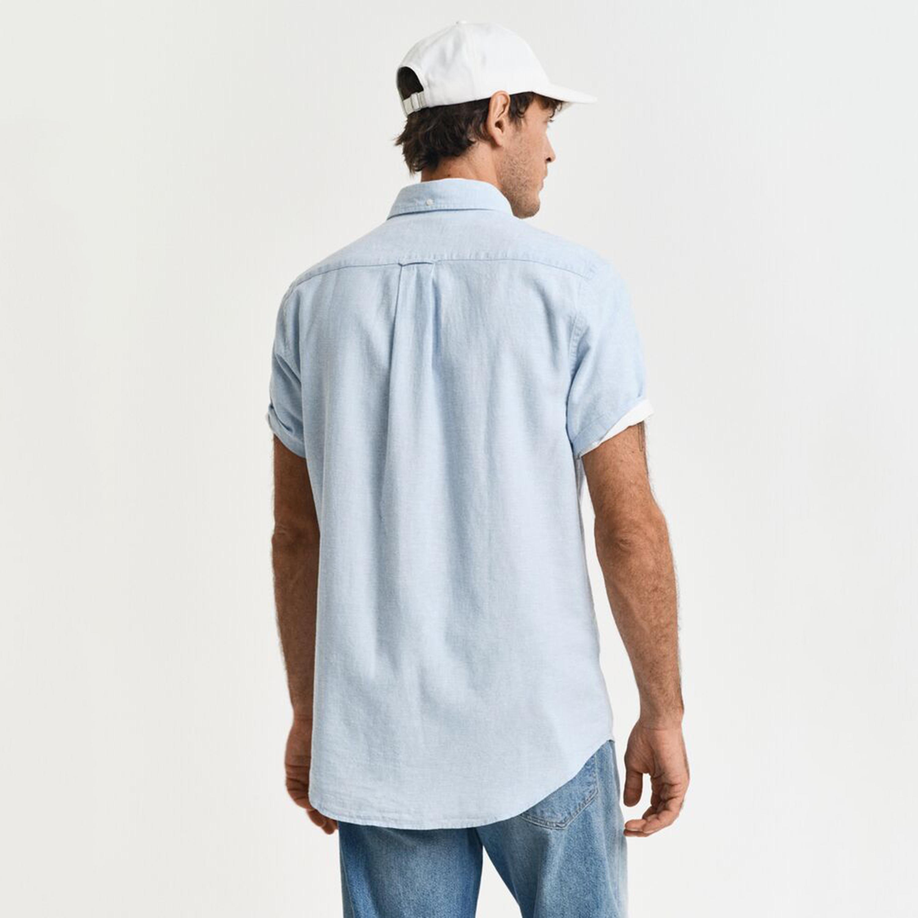 قميص رجالي سادة من مزيج الكتان بقصة عادية وياقة وأزرار وأكمام قصيرة من جانت-men-clothing-shirts-image-4