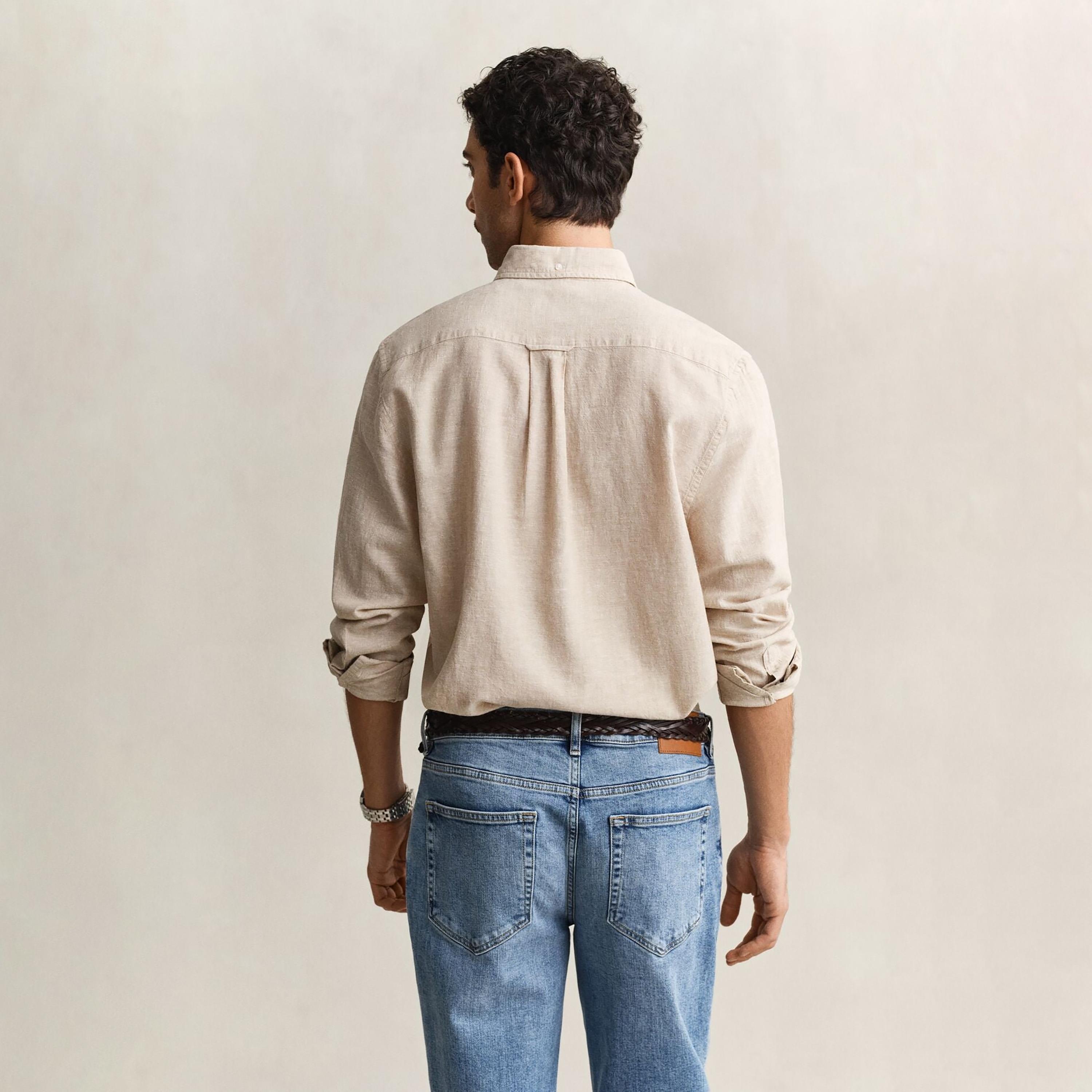 Gant Plain Regular Fit Long Sleeves Linen Button-Down Collar Men's Shirt-men-clothing-shirts-image-10