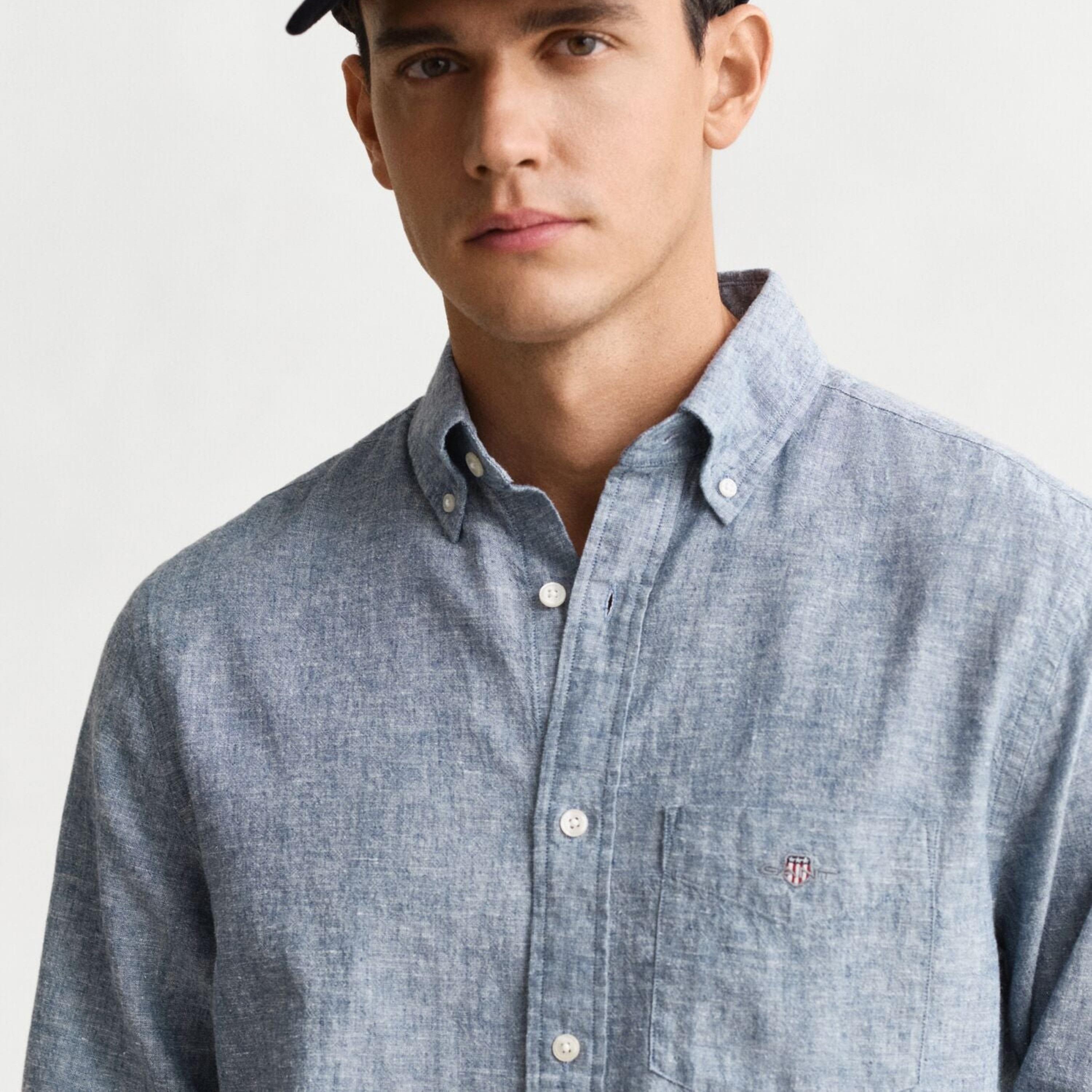 Gant Plain Regular Fit Long Sleeves Linen Button-Down Collar Men's Shirt-men-clothing-shirts-image-20
