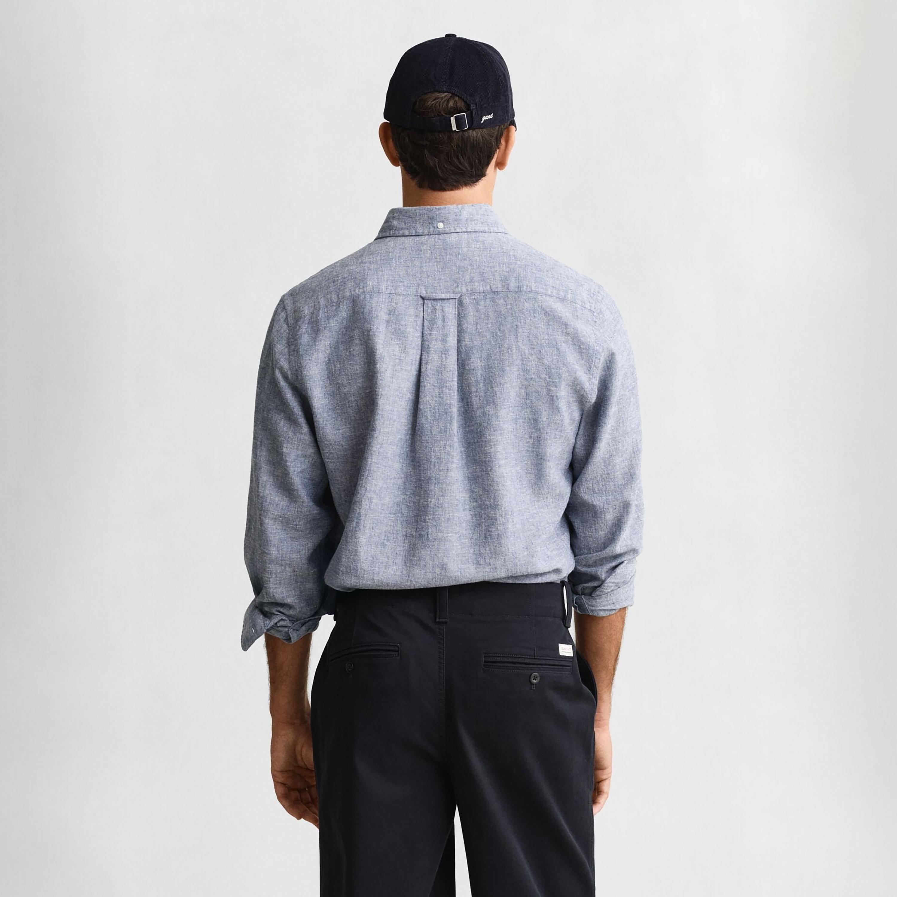 Gant Plain Regular Fit Long Sleeves Linen Button-Down Collar Men's Shirt-men-clothing-shirts-image-23