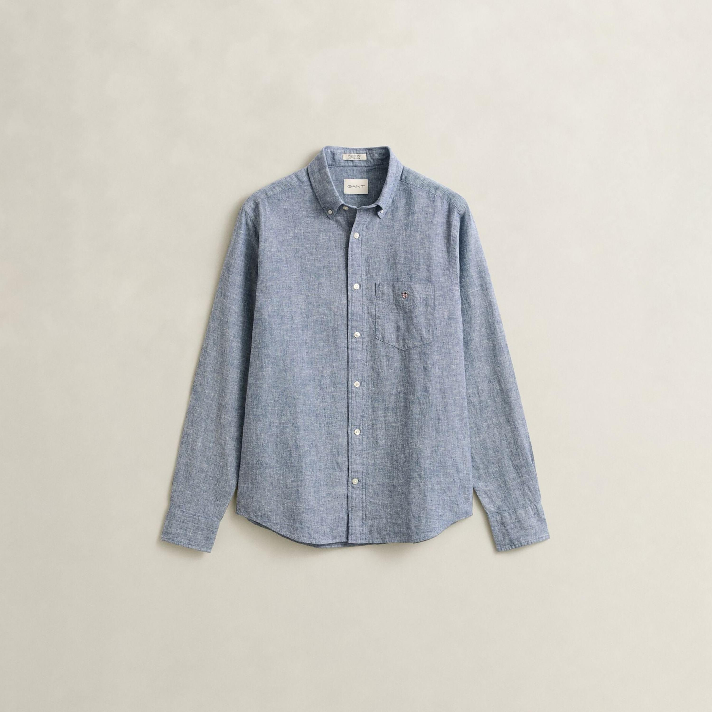 Gant Plain Regular Fit Long Sleeves Linen Button-Down Collar Men's Shirt-men-clothing-shirts-image-24