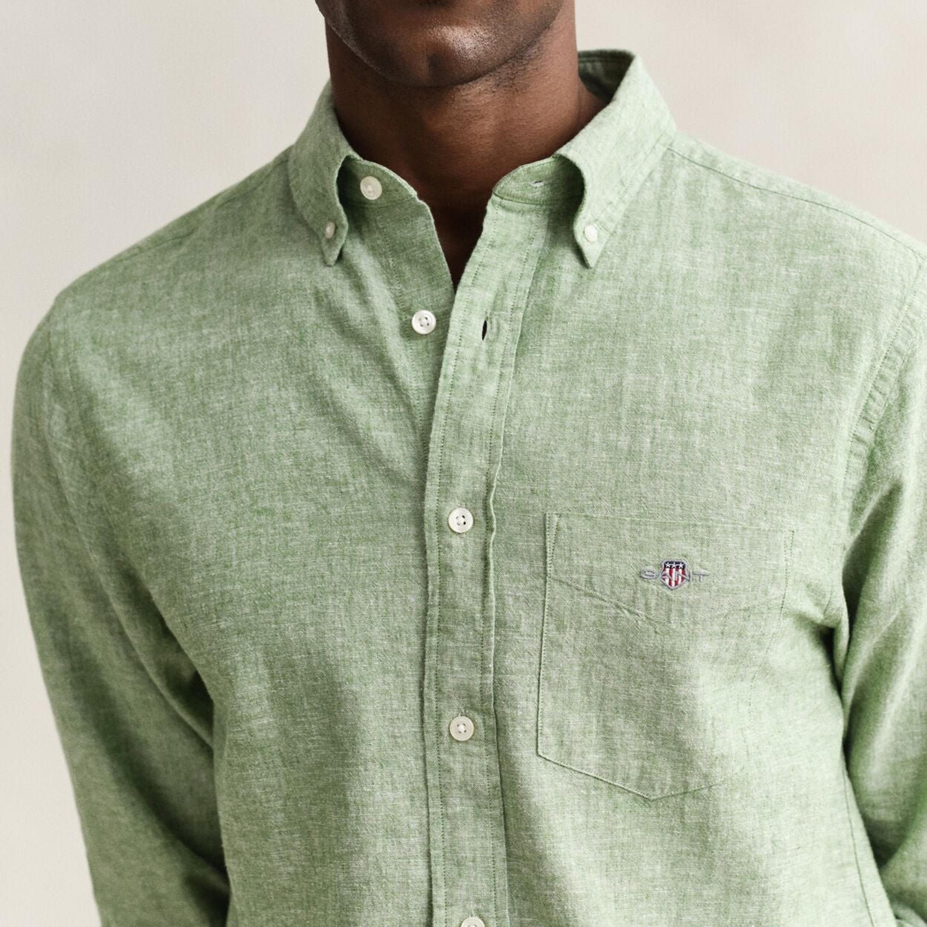 Gant Plain Regular Fit Long Sleeves Linen Button-Down Collar Men's Shirt-men-clothing-shirts-image-14