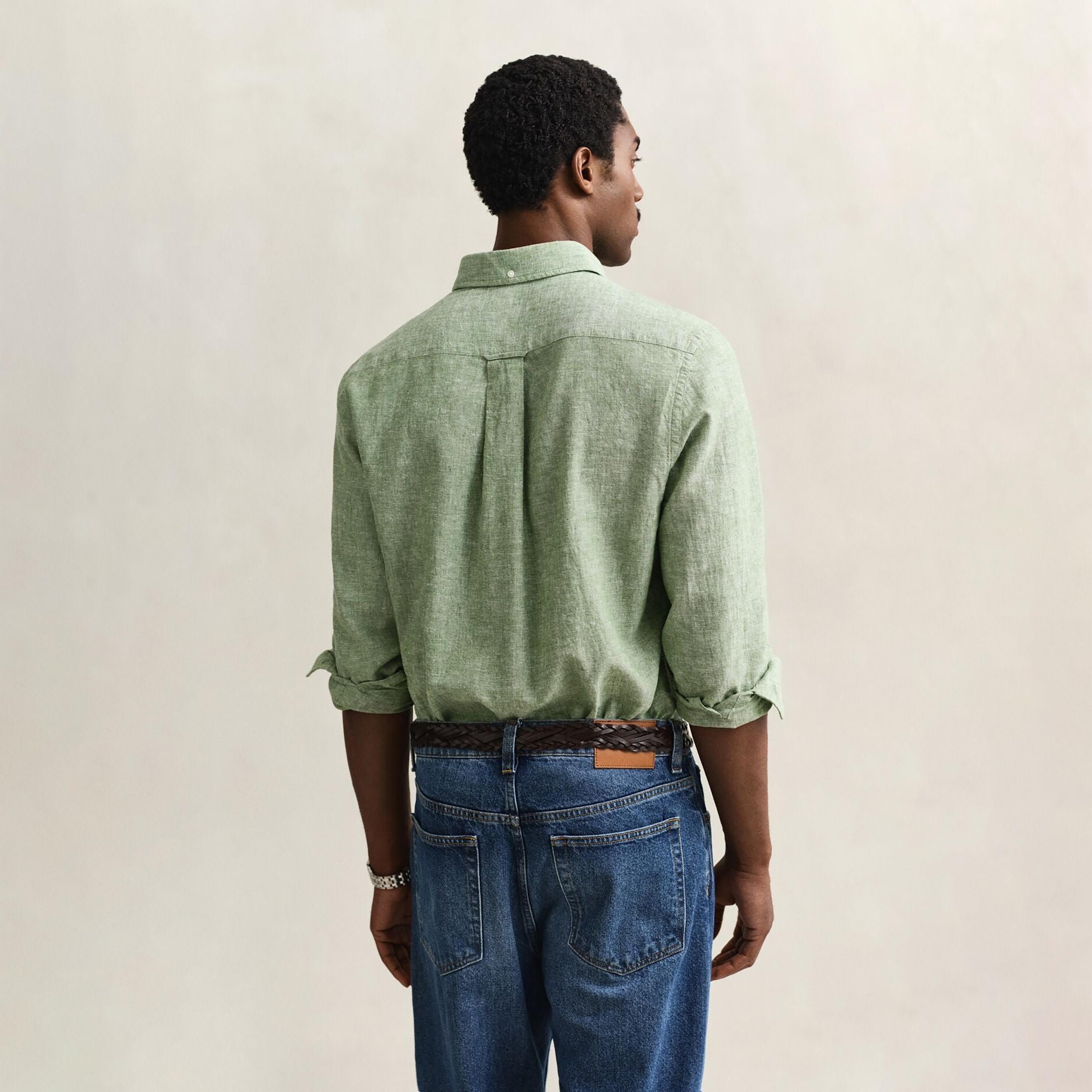 Gant Plain Regular Fit Long Sleeves Linen Button-Down Collar Men's Shirt-men-clothing-shirts-image-16