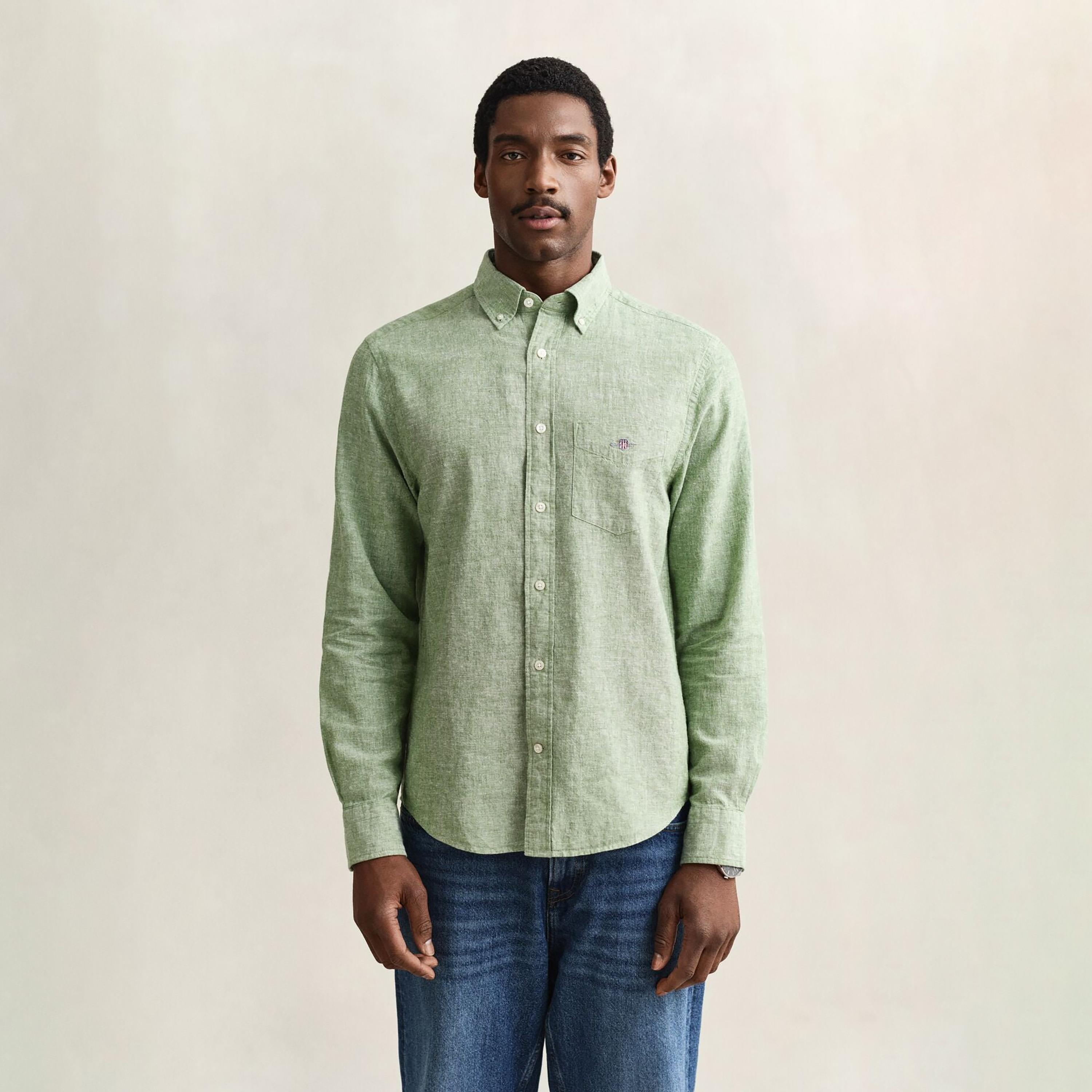 Gant Plain Regular Fit Long Sleeves Linen Button-Down Collar Men's Shirt-men-clothing-shirts-image-17