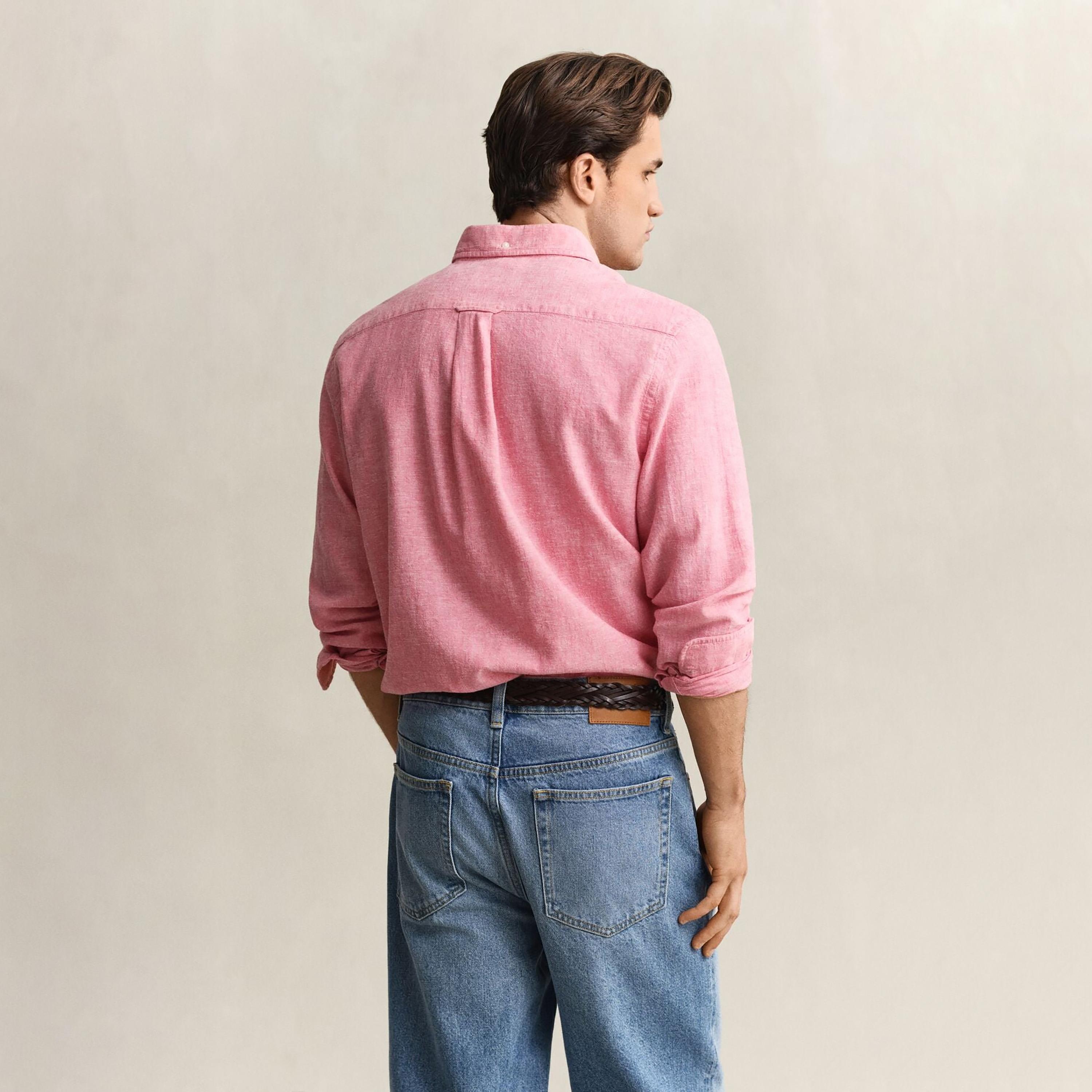 Gant Plain Regular Fit Long Sleeves Linen Button-Down Collar Men's Shirt-men-clothing-shirts-image-35