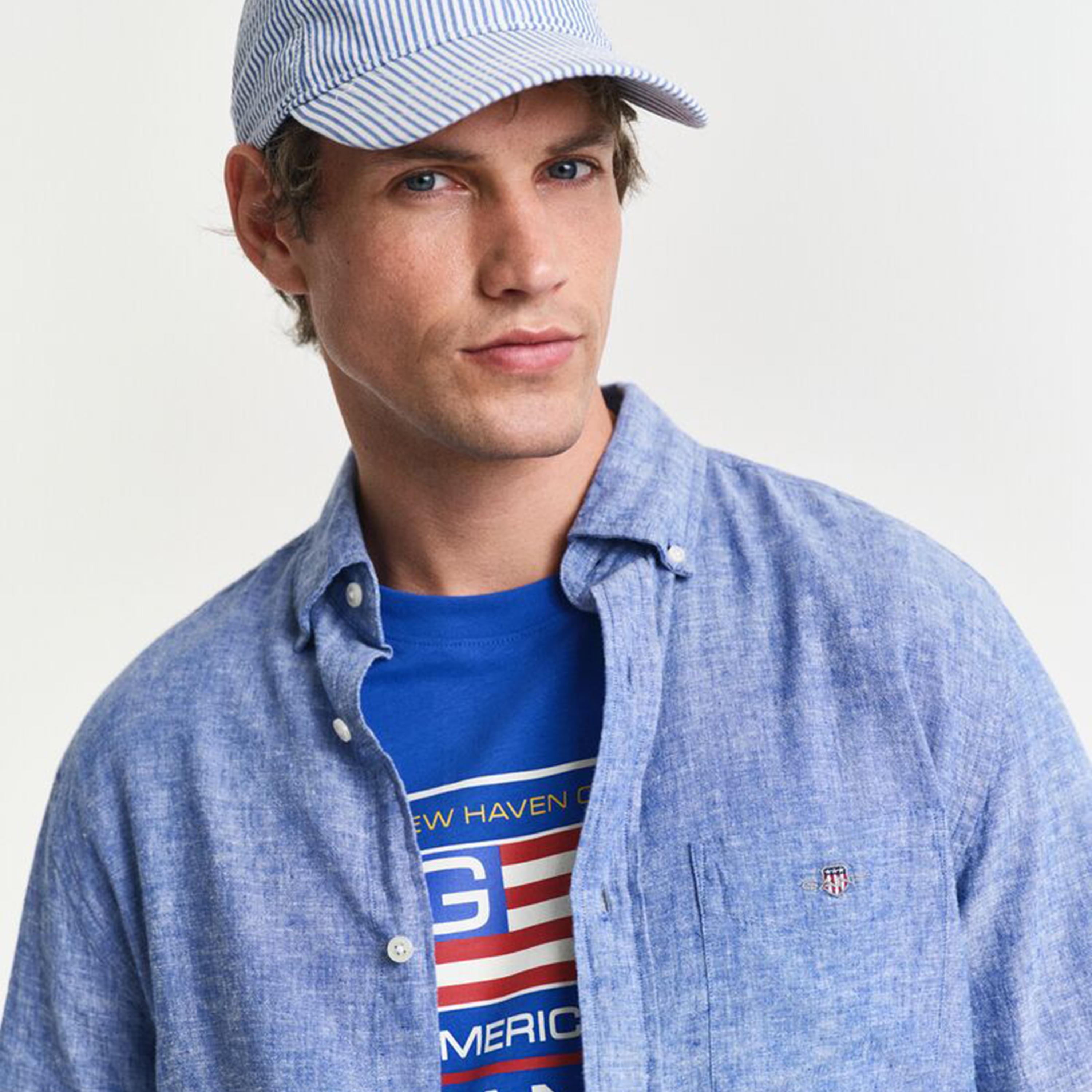 Gant Regular Fit Plain Button-Down Collar Long Sleeves Men's Linen Blend Shirt-men-clothing-shirts-image-2