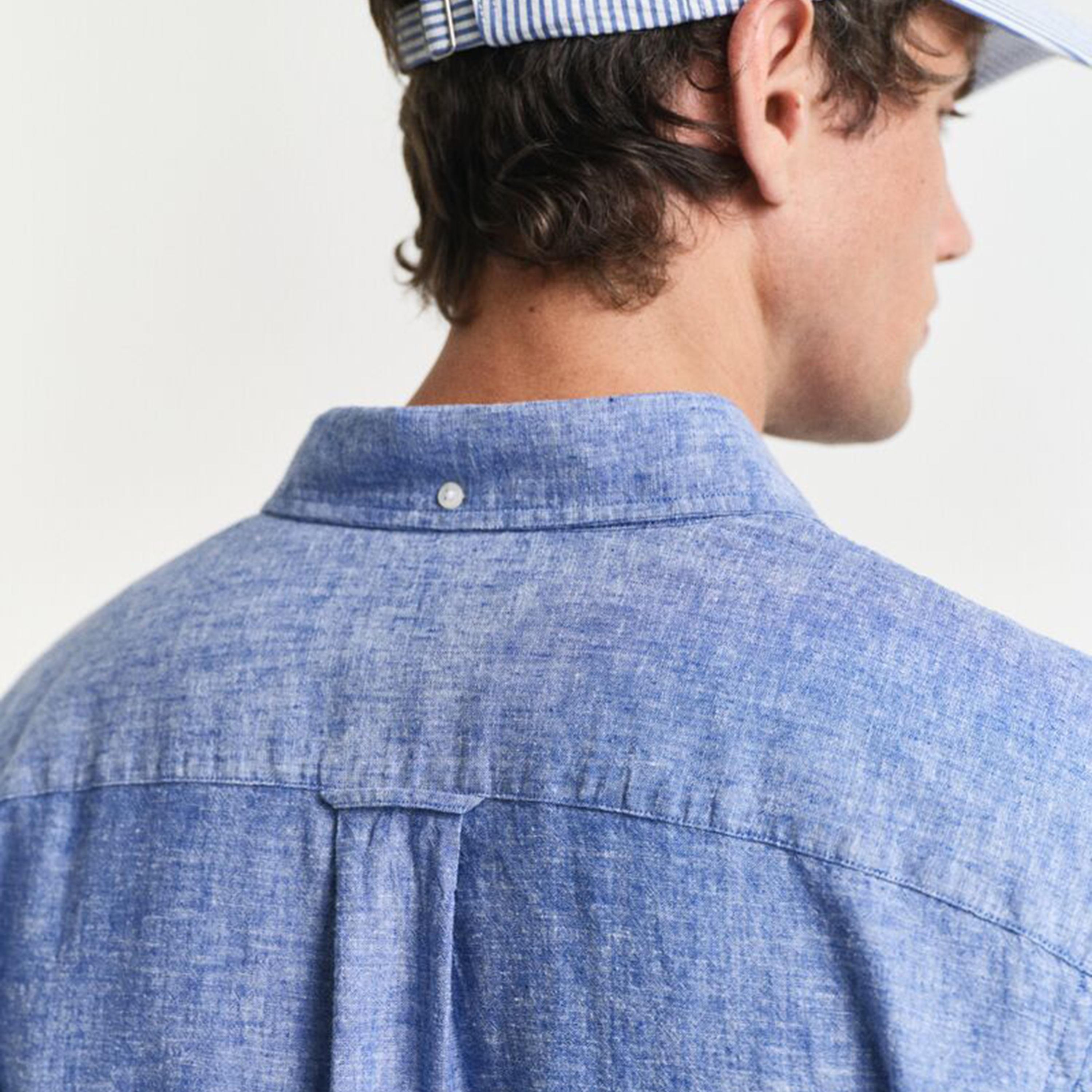 Gant Regular Fit Plain Button-Down Collar Long Sleeves Men's Linen Blend Shirt-men-clothing-shirts-image-4