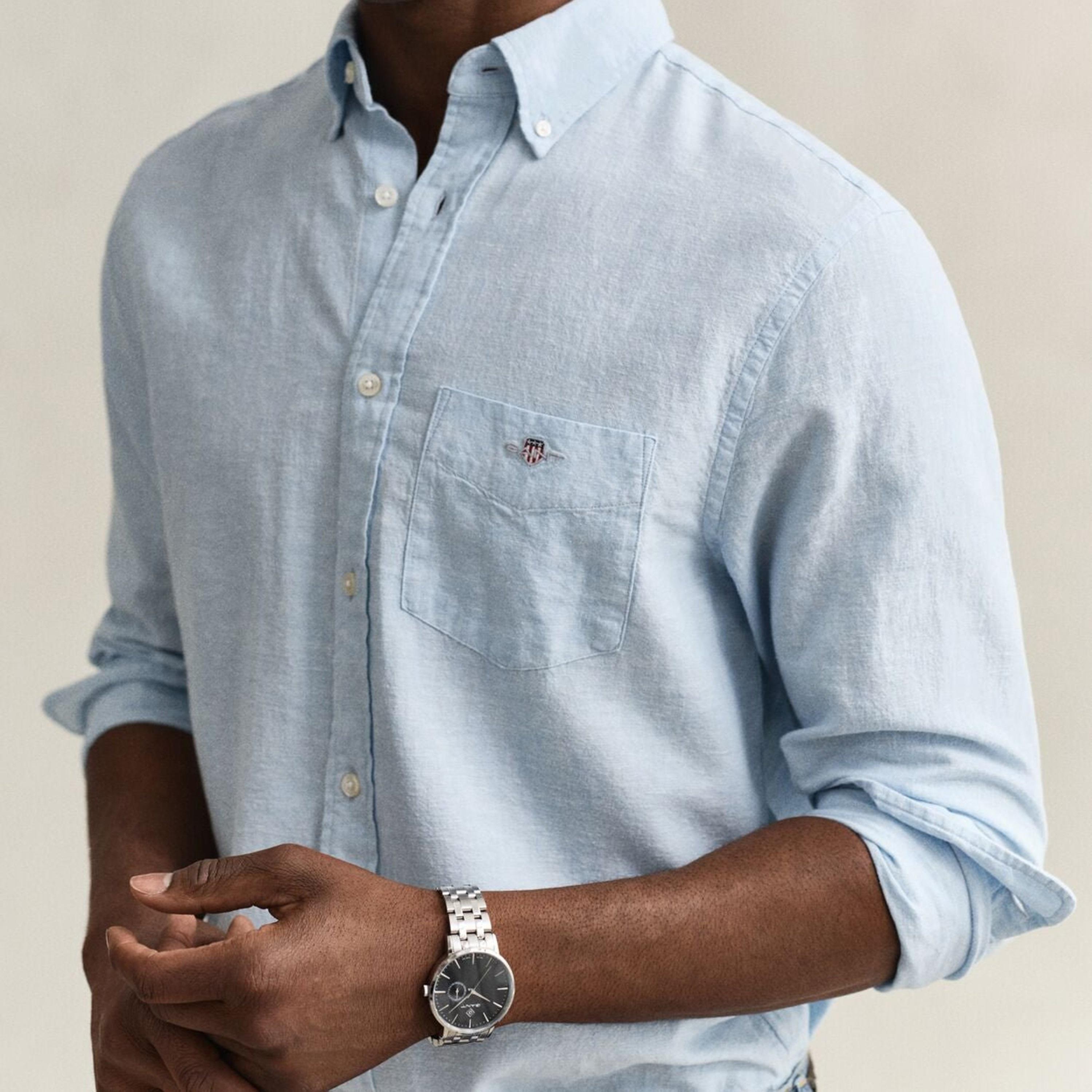 Gant Plain Regular Fit Long Sleeves Linen Button-Down Collar Men's Shirt-men-clothing-shirts-image-26
