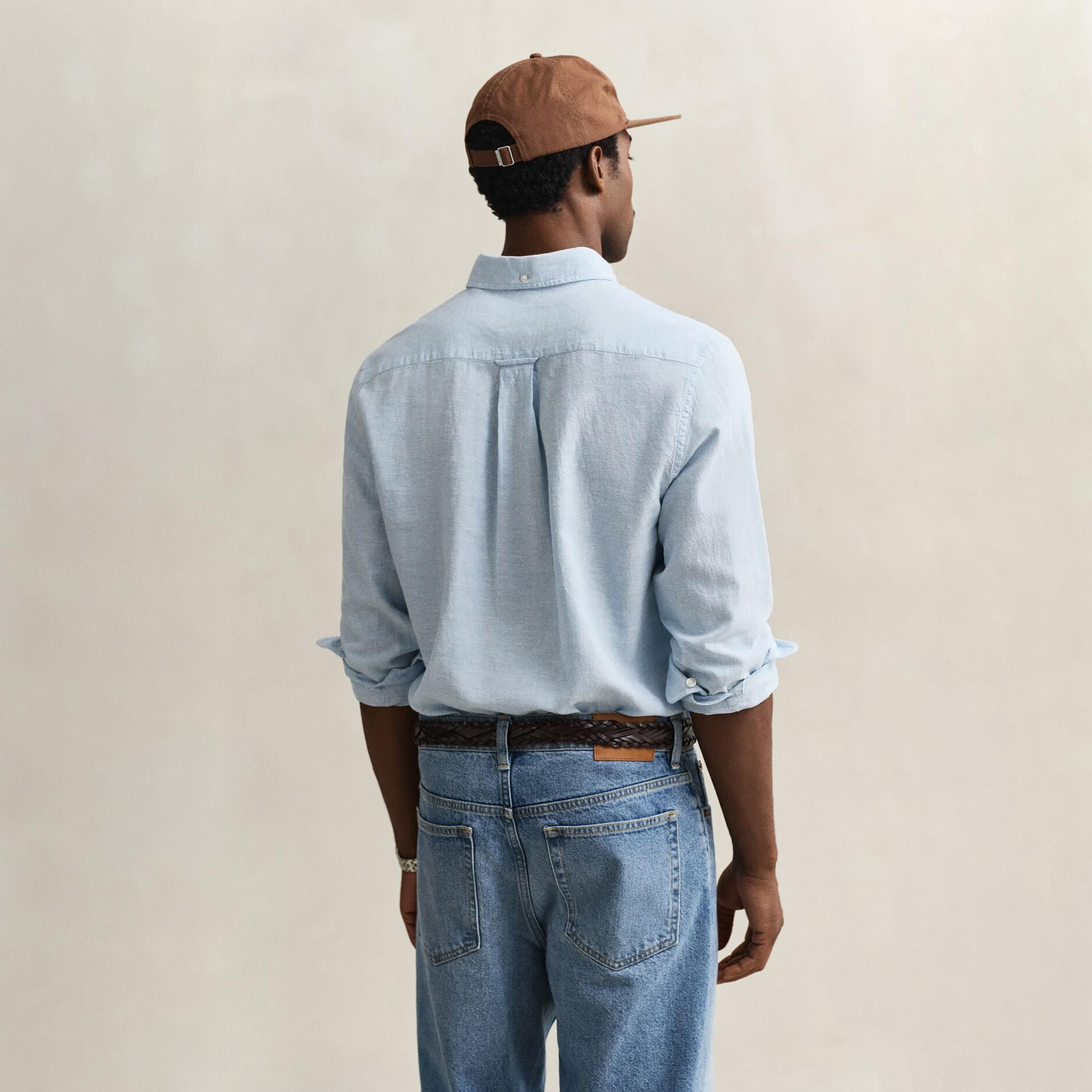 Gant Plain Regular Fit Long Sleeves Linen Button-Down Collar Men's Shirt-men-clothing-shirts-image-28