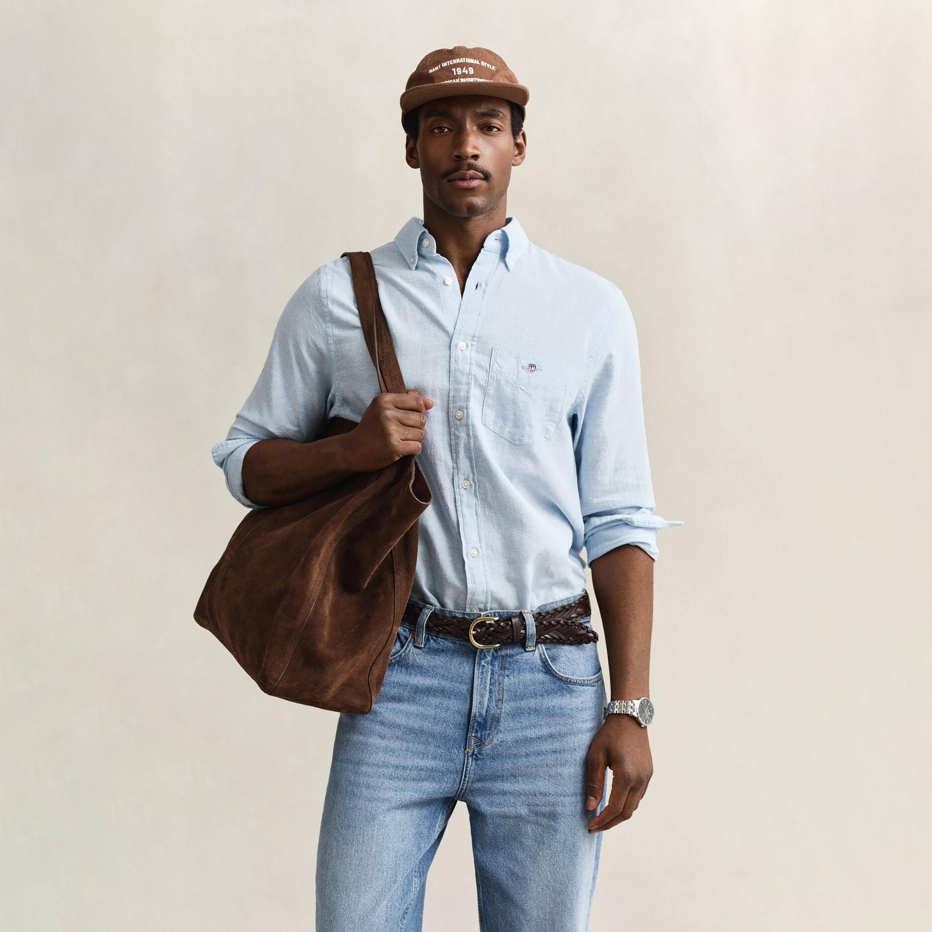 Gant Plain Regular Fit Long Sleeves Linen Button-Down Collar Men's Shirt-men-clothing-shirts-image-29