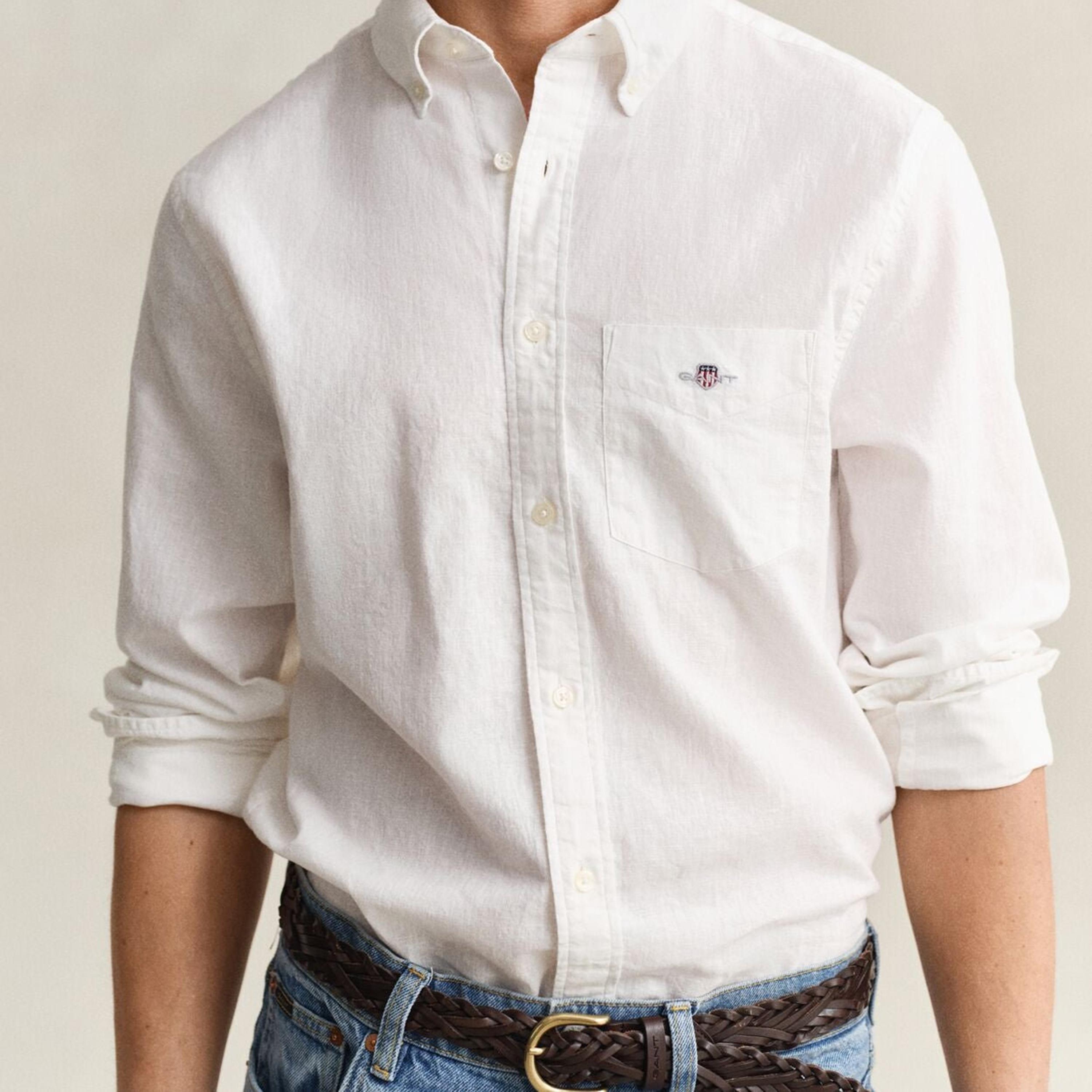 Gant Plain Regular Fit Long Sleeves Linen Button-Down Collar Men's Shirt-men-clothing-shirts-image-2