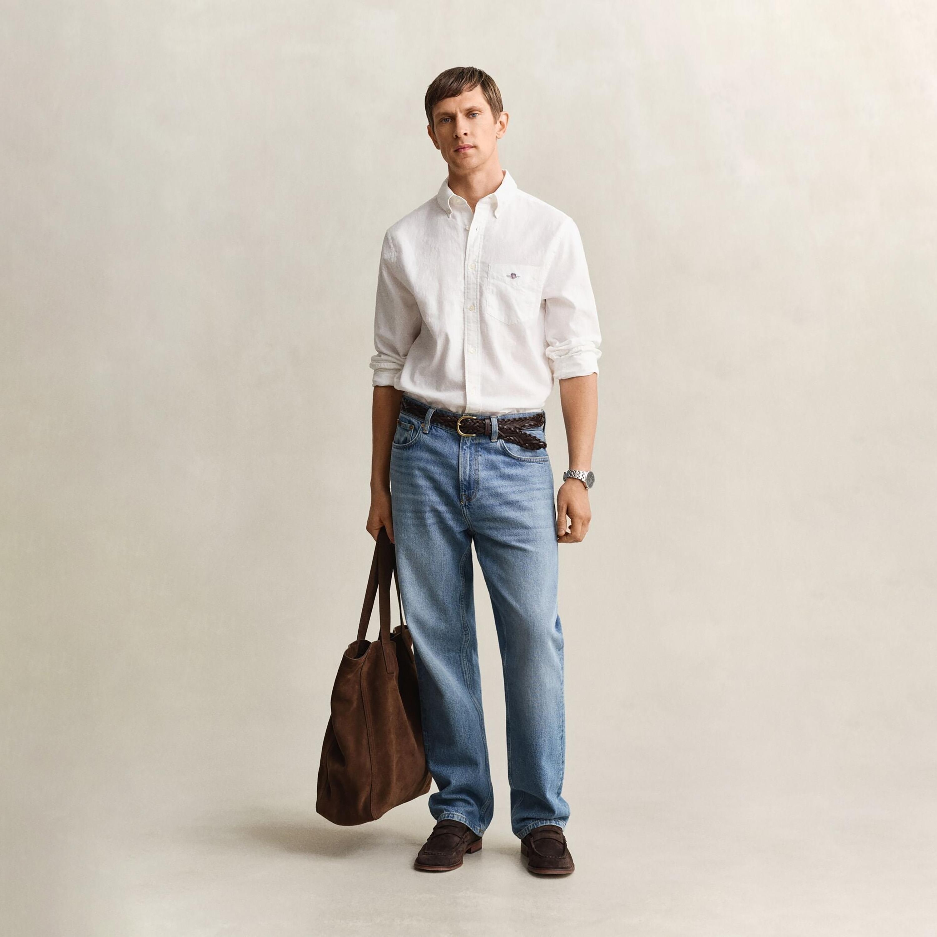 Gant Plain Regular Fit Long Sleeves Linen Button-Down Collar Men's Shirt-men-clothing-shirts-image-3
