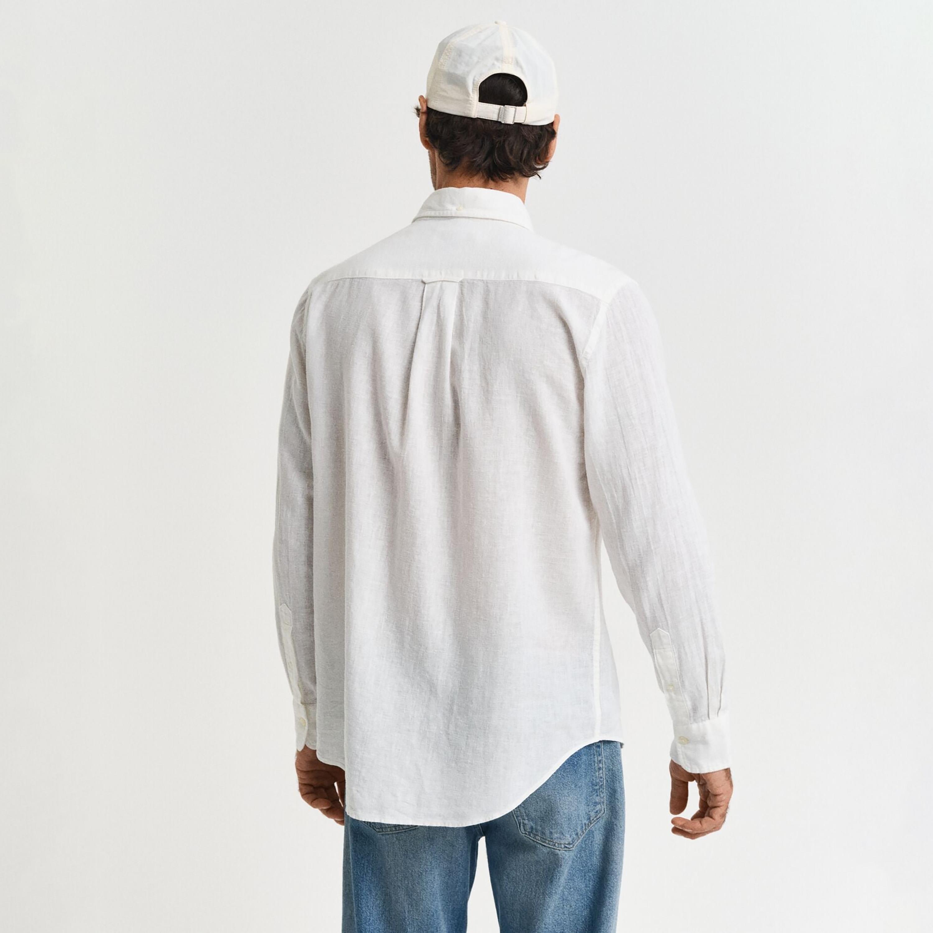 Gant Plain Regular Fit Long Sleeves Linen Button-Down Collar Men's Shirt-men-clothing-shirts-image-4