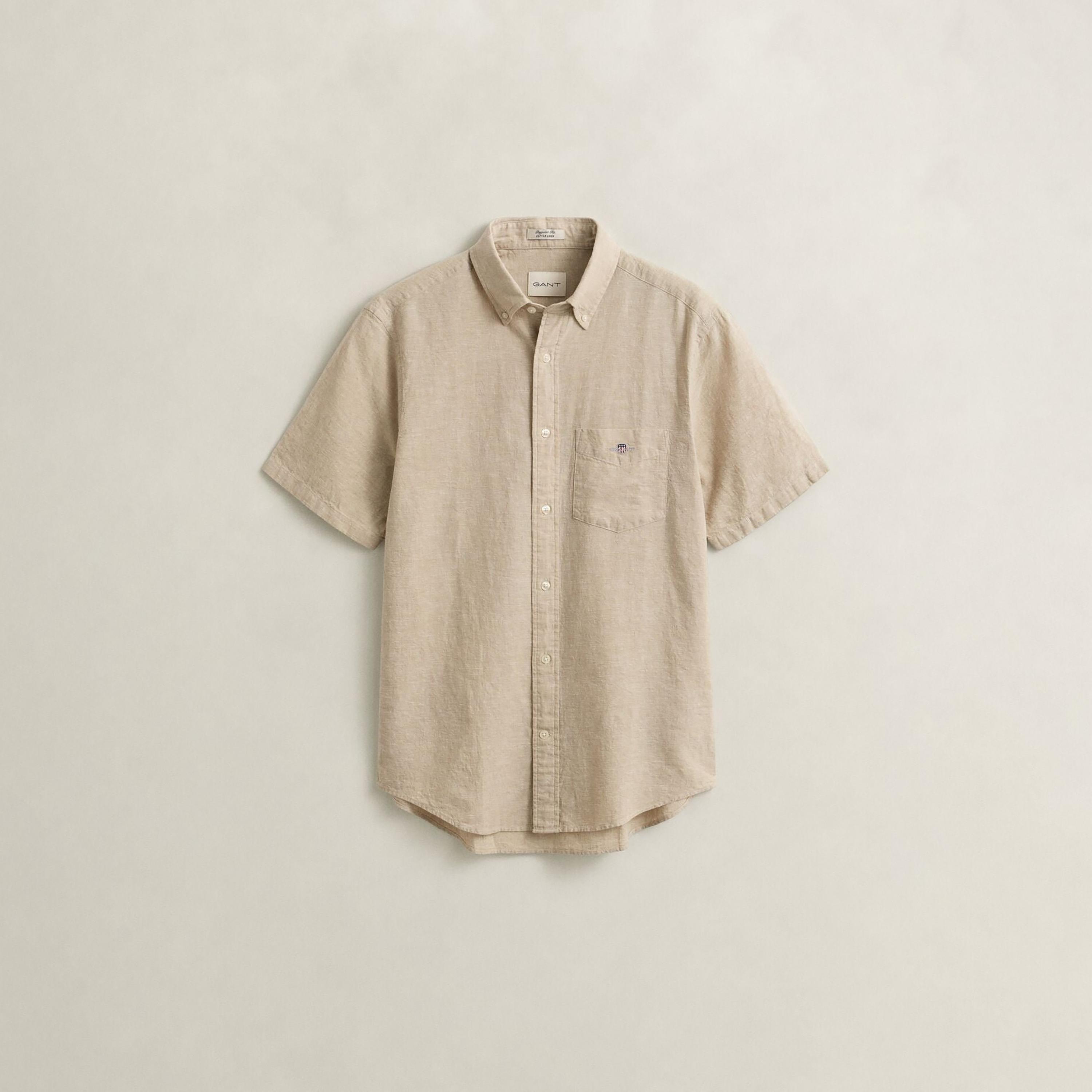 قميص رجالي من الكتان السادة بقصة عادية وياقة وأزرار وأكمام قصيرة من جانت-men-clothing-shirts-image-11