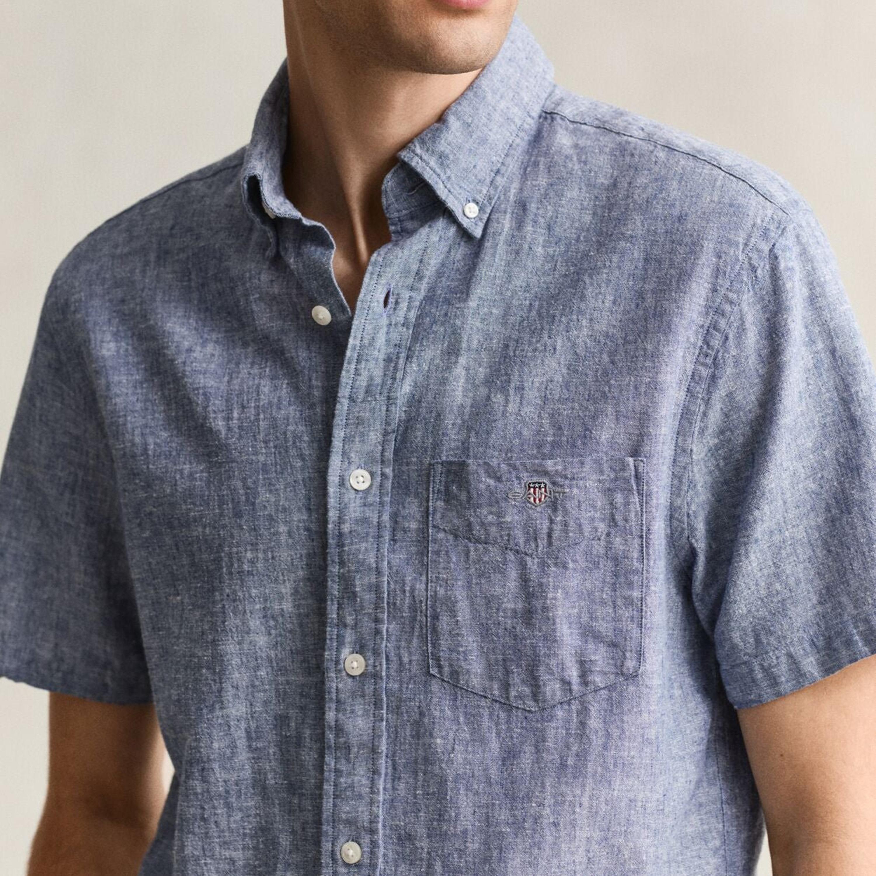 قميص رجالي من الكتان السادة بقصة عادية وياقة وأزرار وأكمام قصيرة من جانت-men-clothing-shirts-image-19