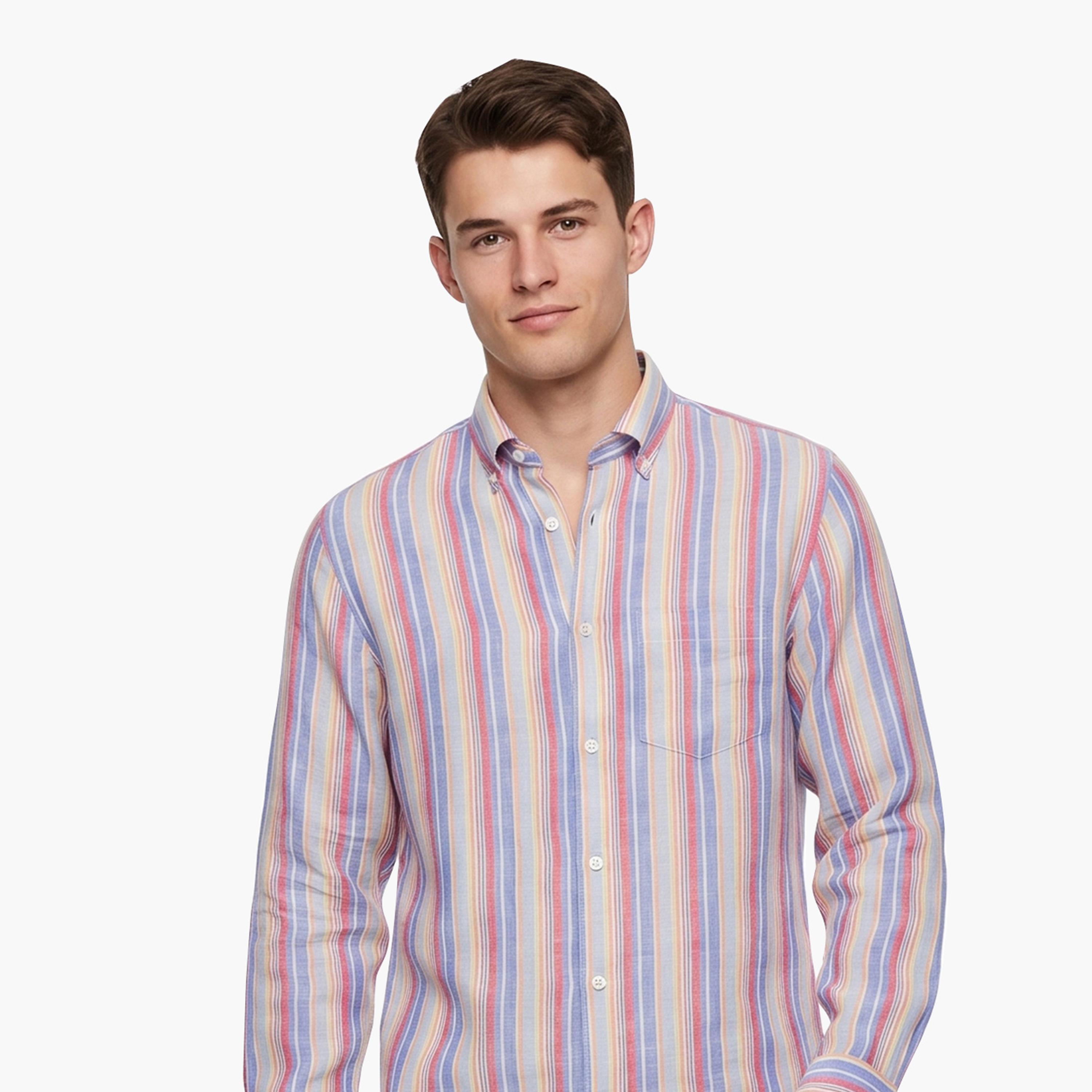 Gant Regular Fit Striped Linen Button-Down Collar Long Sleeves Men's Shirt-men-clothing-shirts-image-3