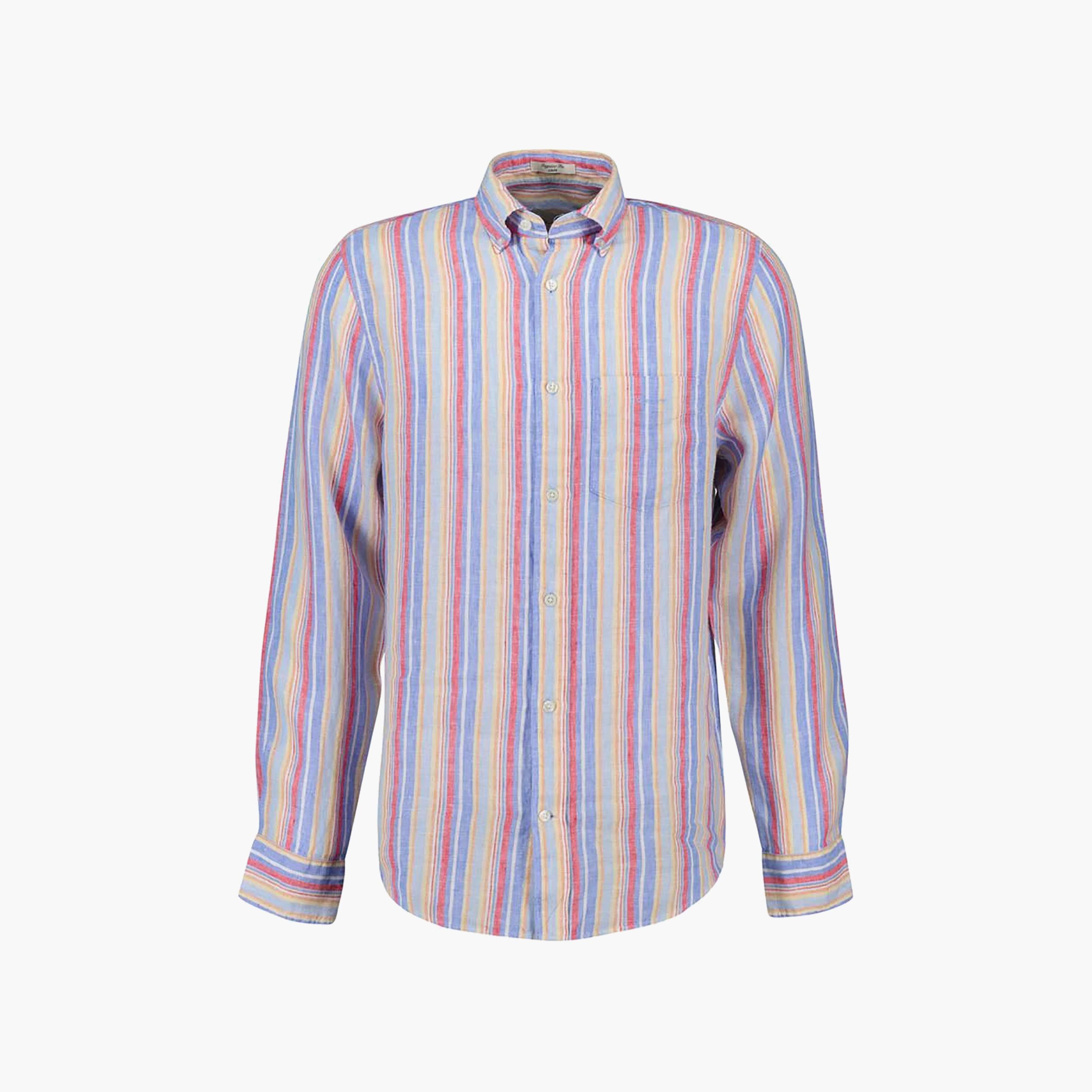 Gant Regular Fit Striped Linen Button-Down Collar Long Sleeves Men's Shirt-men-clothing-shirts-image-6