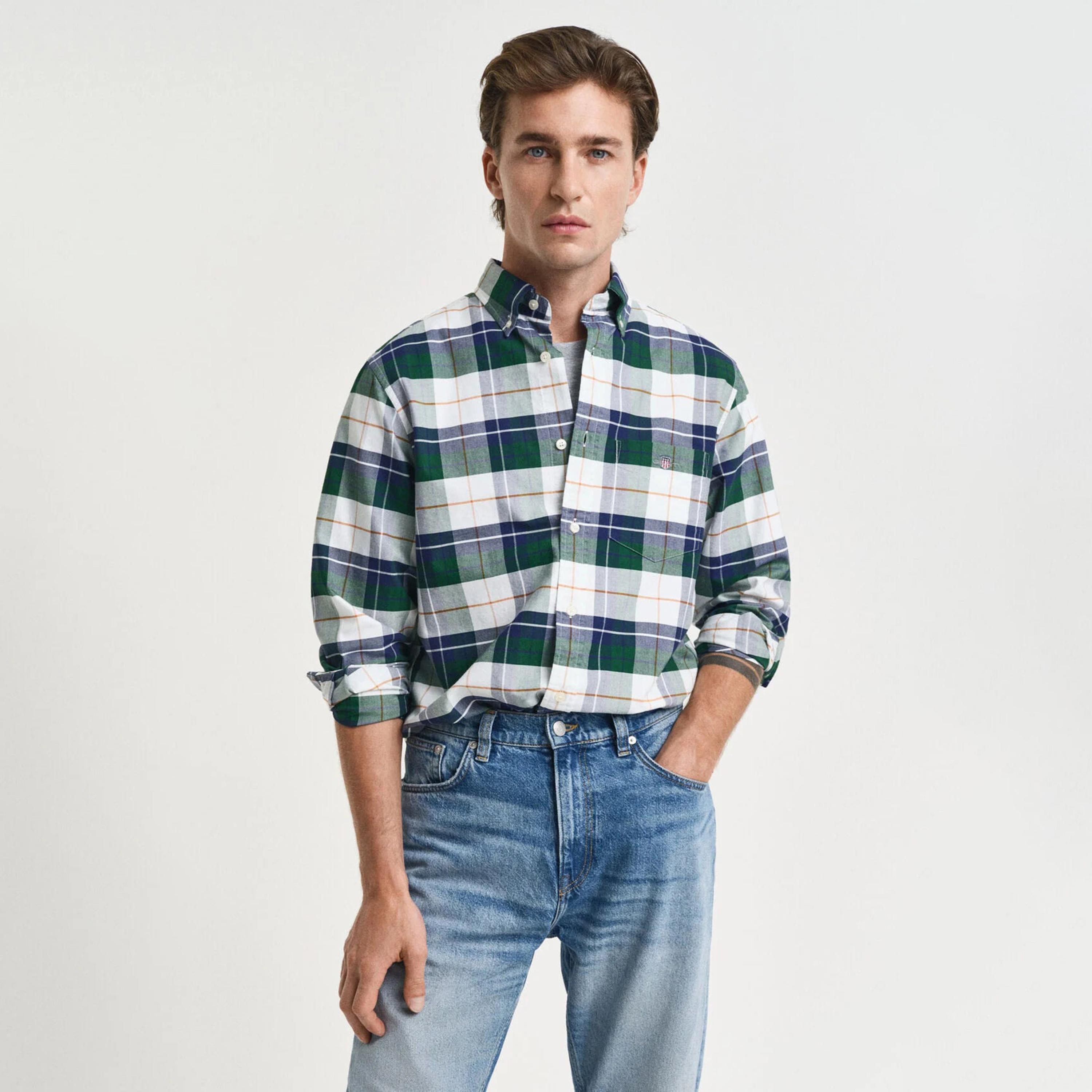 Gant Checked Regular Fit Long Sleeves Classic Oxford Button-Down Collar Men's Shirt-men-clothing-shirts-image-1