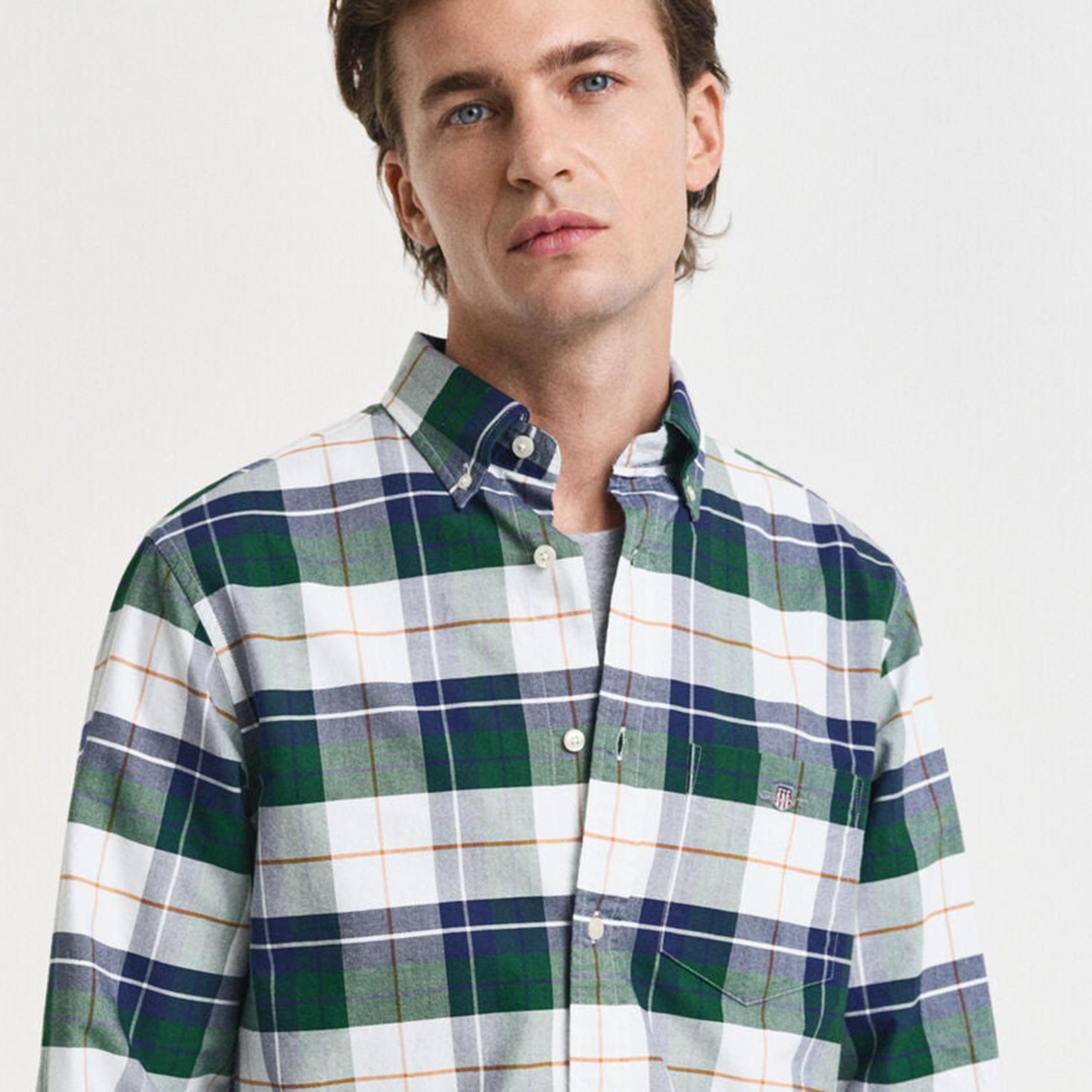 Gant Checked Regular Fit Long Sleeves Classic Oxford Button-Down Collar Men's Shirt-men-clothing-shirts-image-3