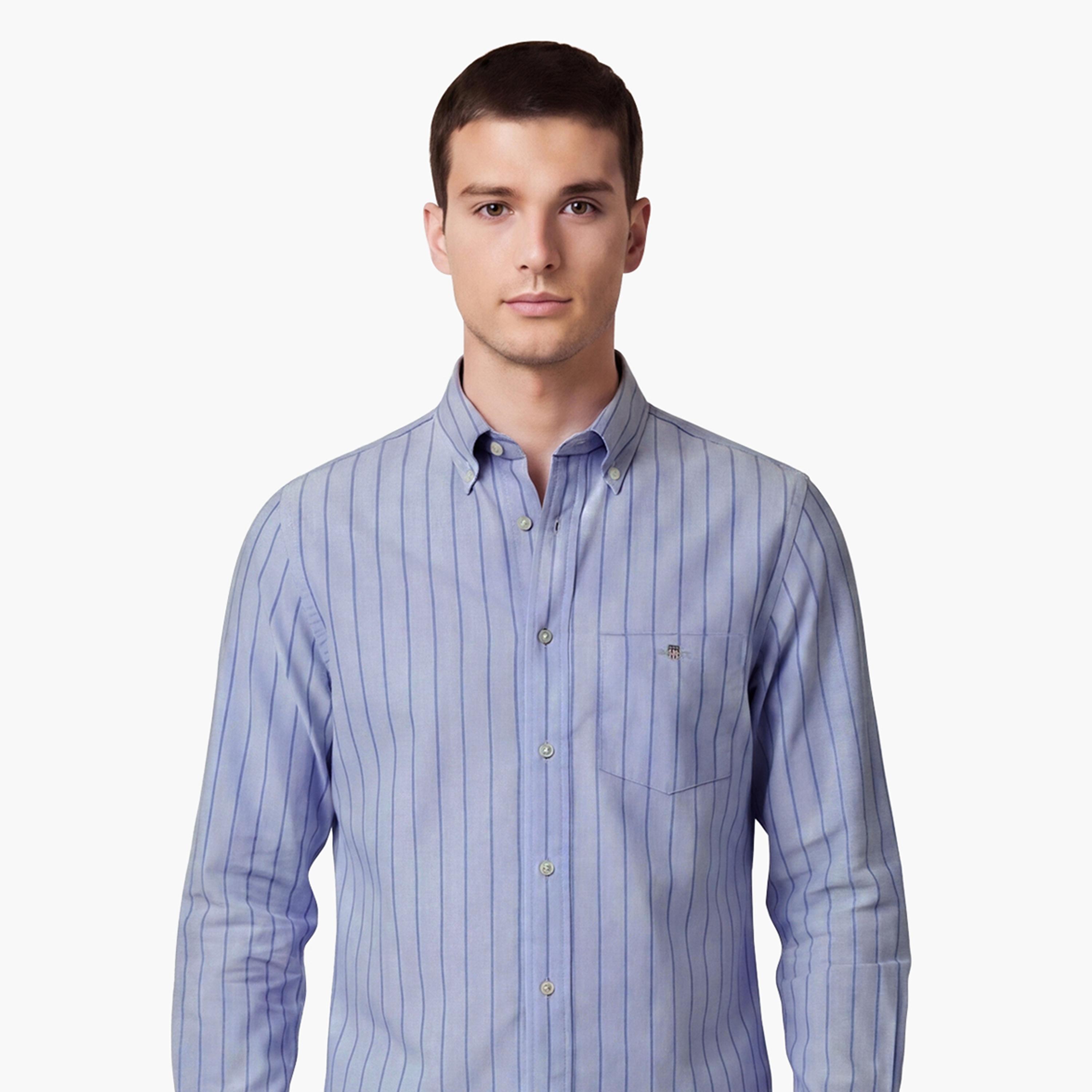 قميص رجالي بقصة عادية مخطط بياقة بأزرار وأكمام طويلة من غانت-men-clothing-shirts-image-2
