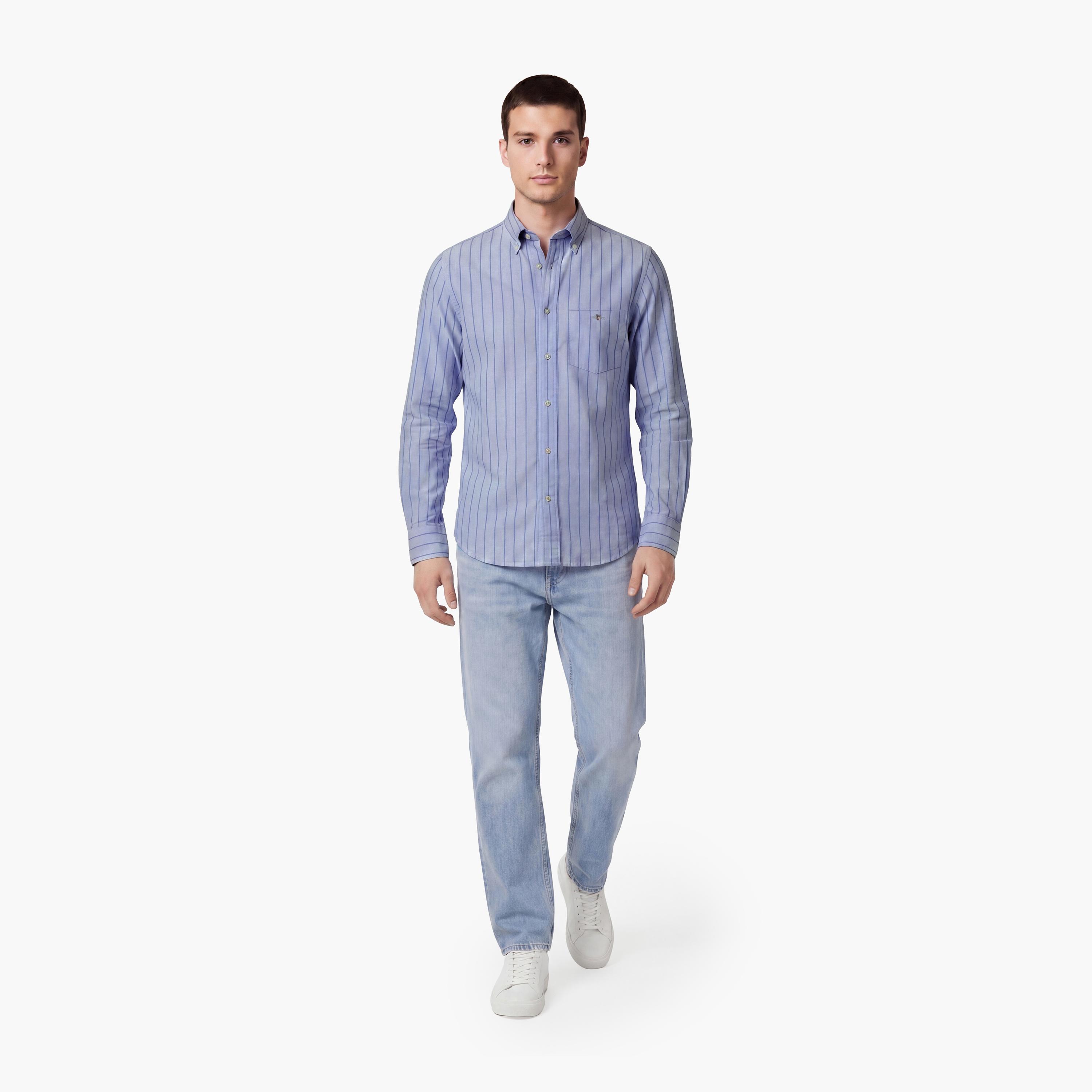 قميص رجالي بقصة عادية مخطط بياقة بأزرار وأكمام طويلة من غانت-men-clothing-shirts-image-3