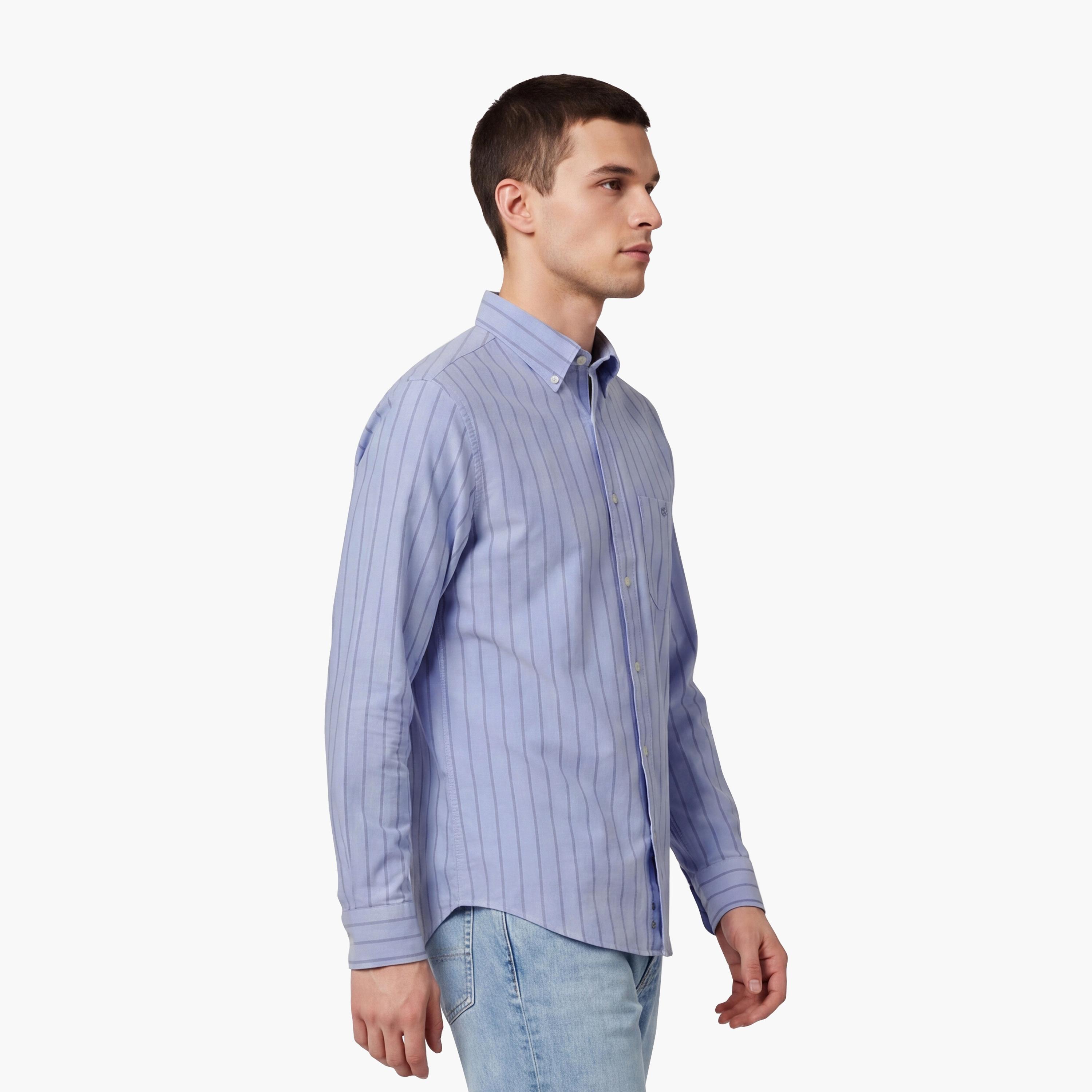 قميص رجالي بقصة عادية مخطط بياقة بأزرار وأكمام طويلة من غانت-men-clothing-shirts-image-5