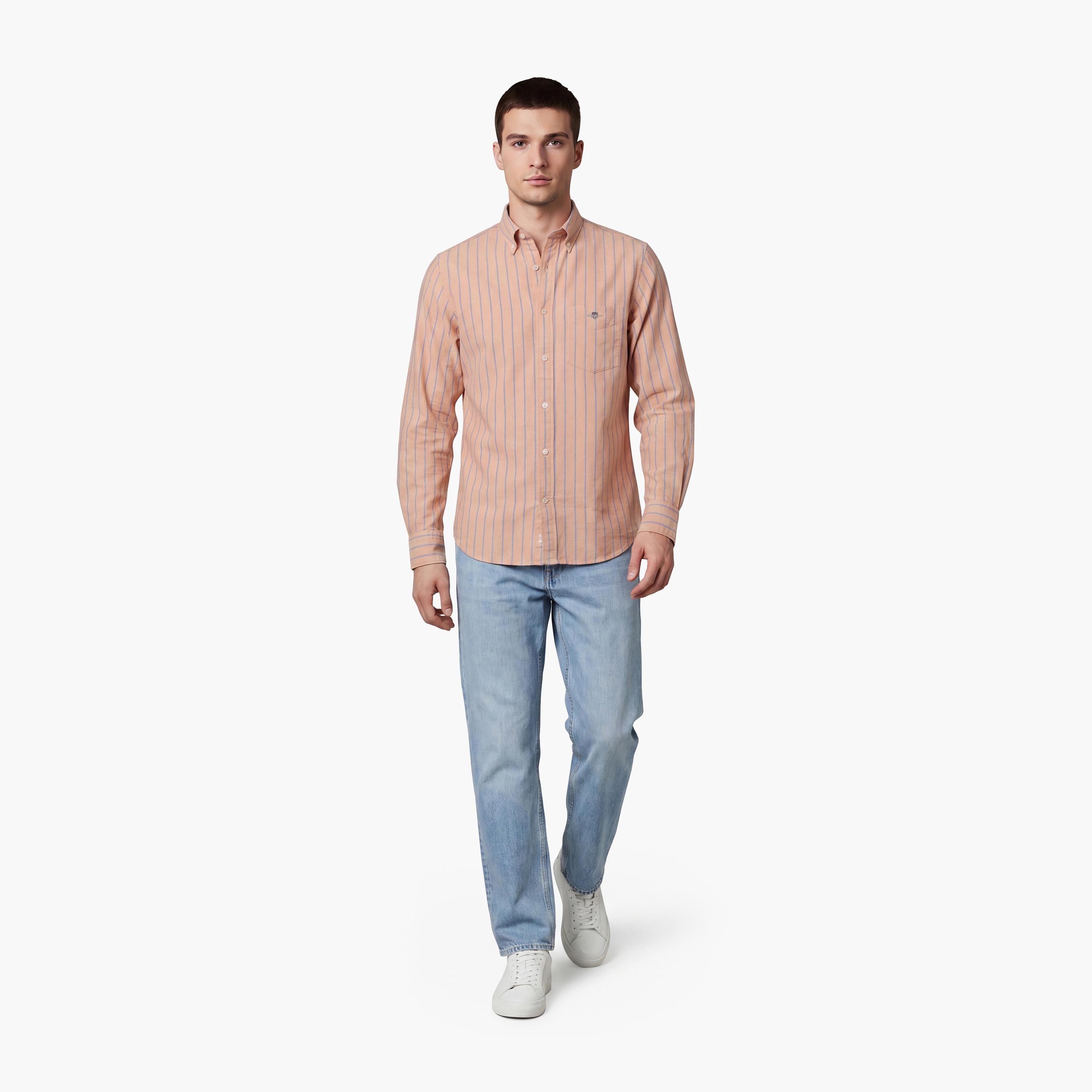 Gant Regular Fit Striped Button Down Collar Long Sleeves Men's Shirt-men-clothing-shirts-image-3