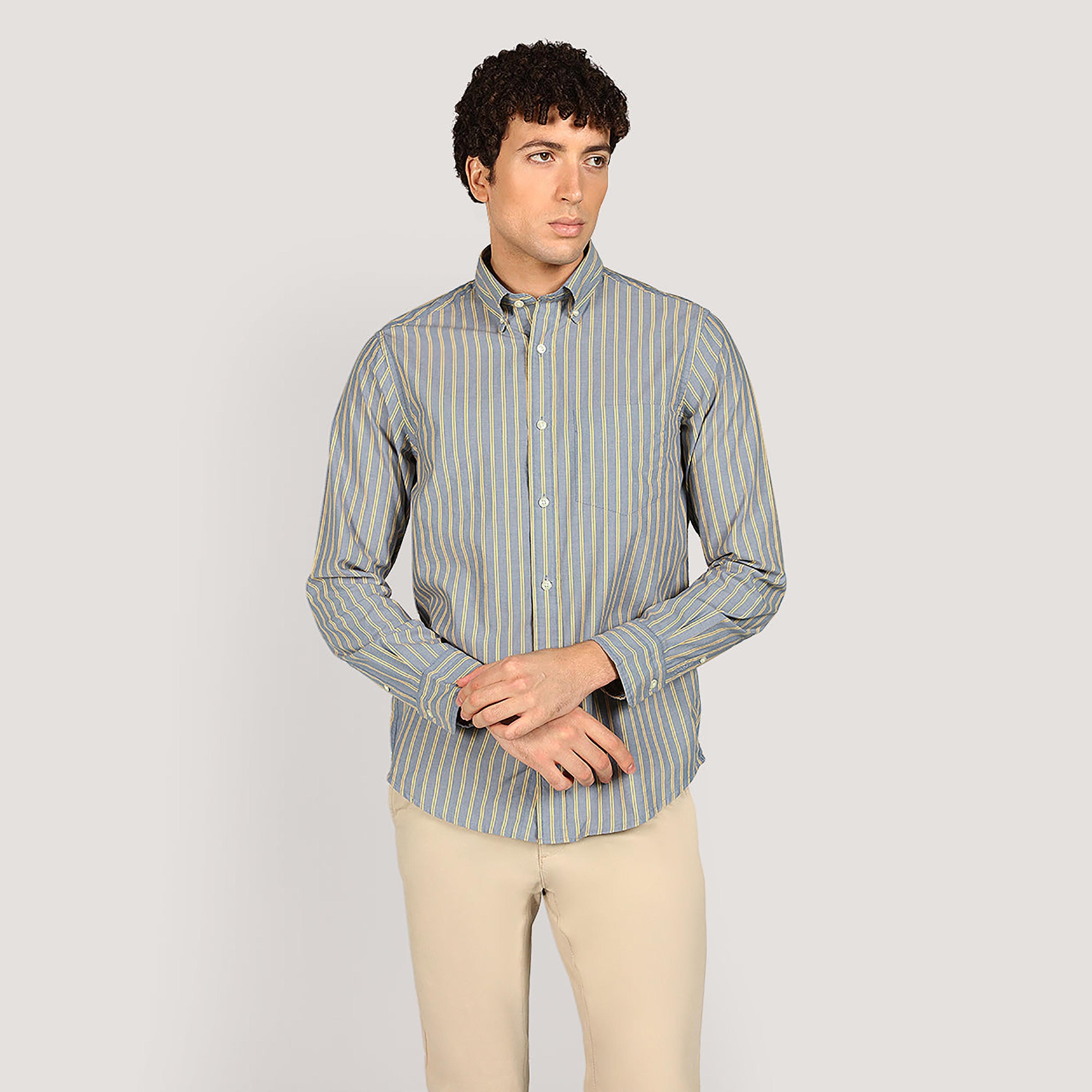 Gant Striped Regular Fit Long Sleeves Poplin Button-Down Collar Men's Shirt-men-clothing-shirts-image-1