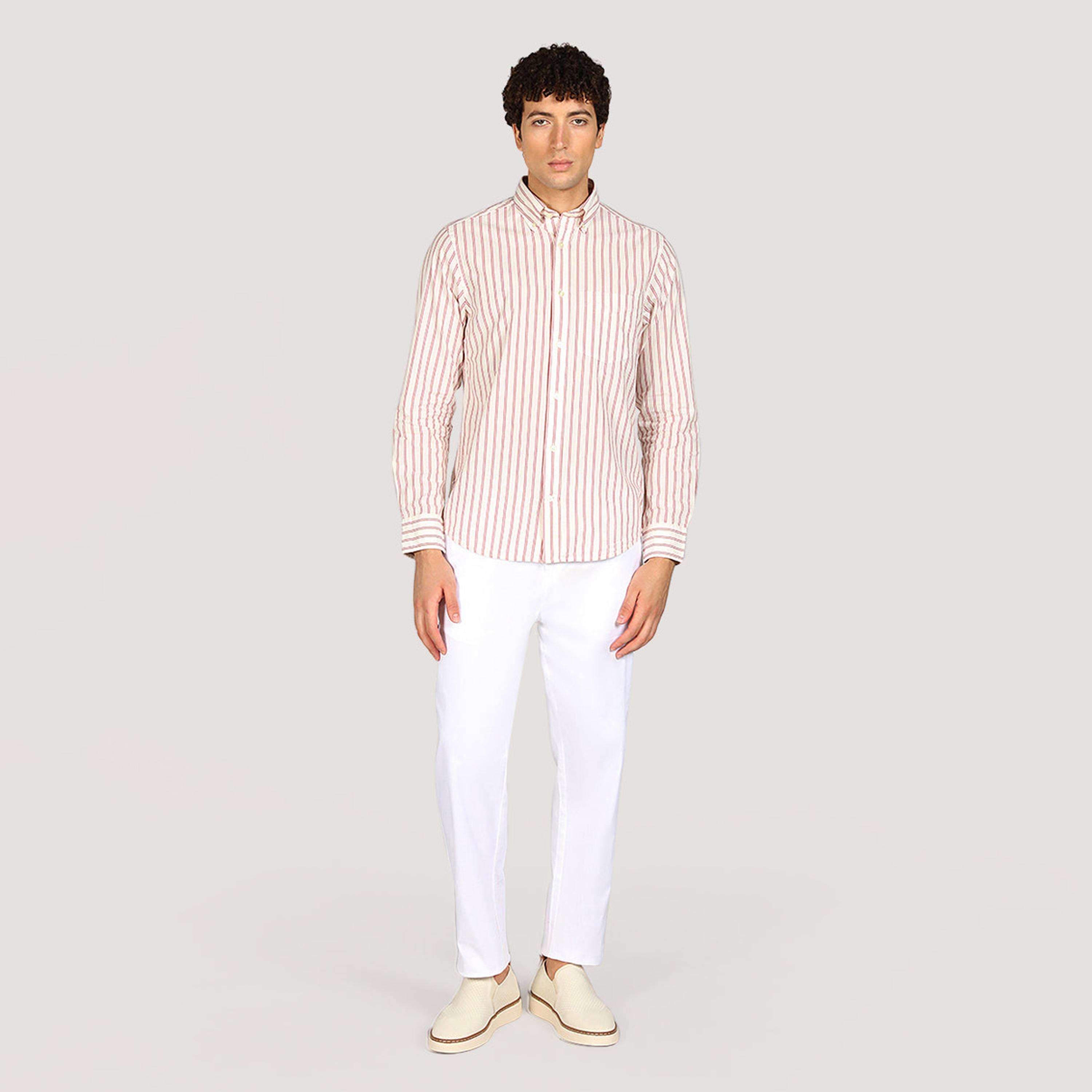 قميص بوبلين رجالي بقصة عادية بياقة بأزرار وأكمام طويلة، مخطط من جانت-men-clothing-shirts-image-2
