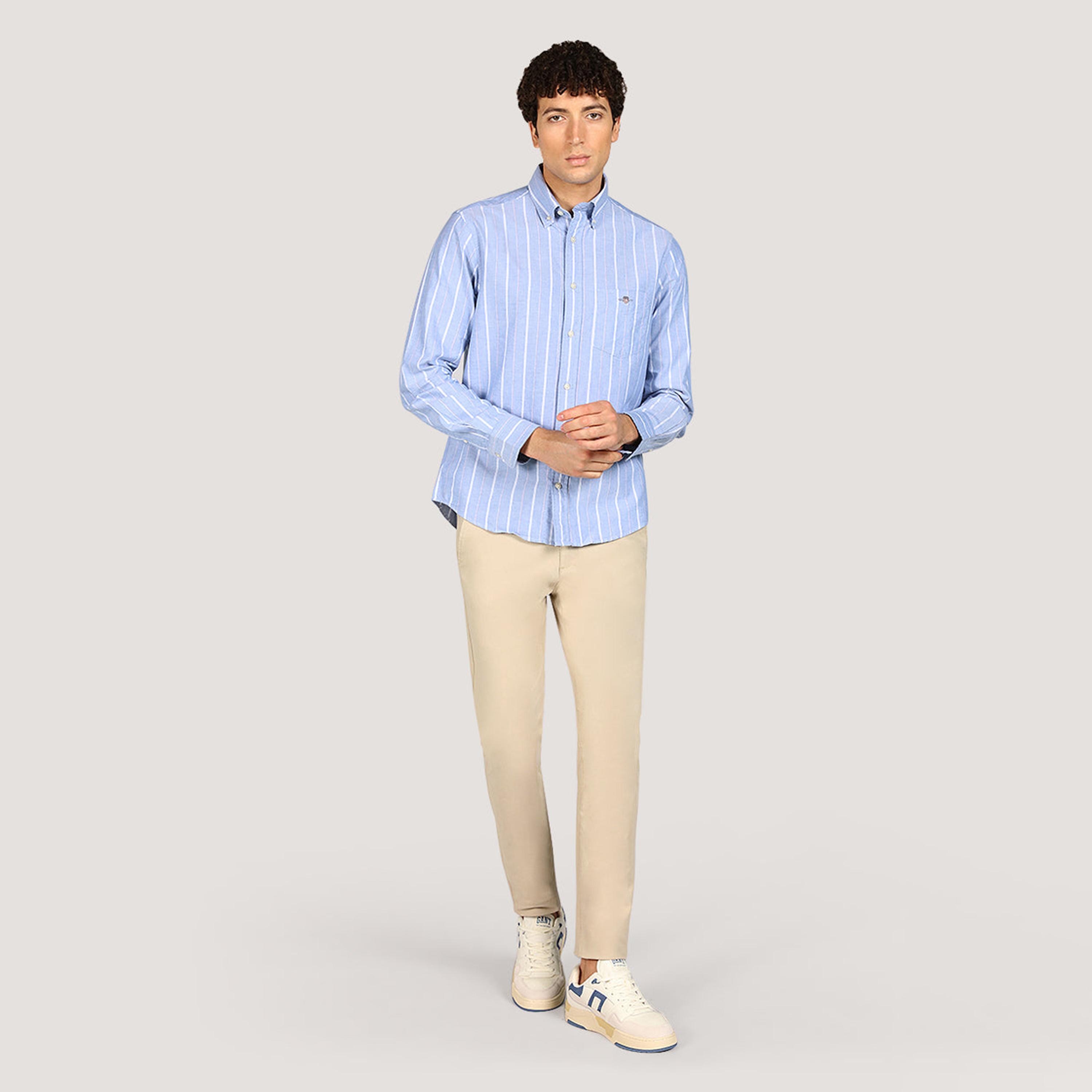 قميص أكسفورد رجالي بقصة عادية بياقة بأزرار وأكمام طويلة، مخطط من جانت-men-clothing-shirts-image-6