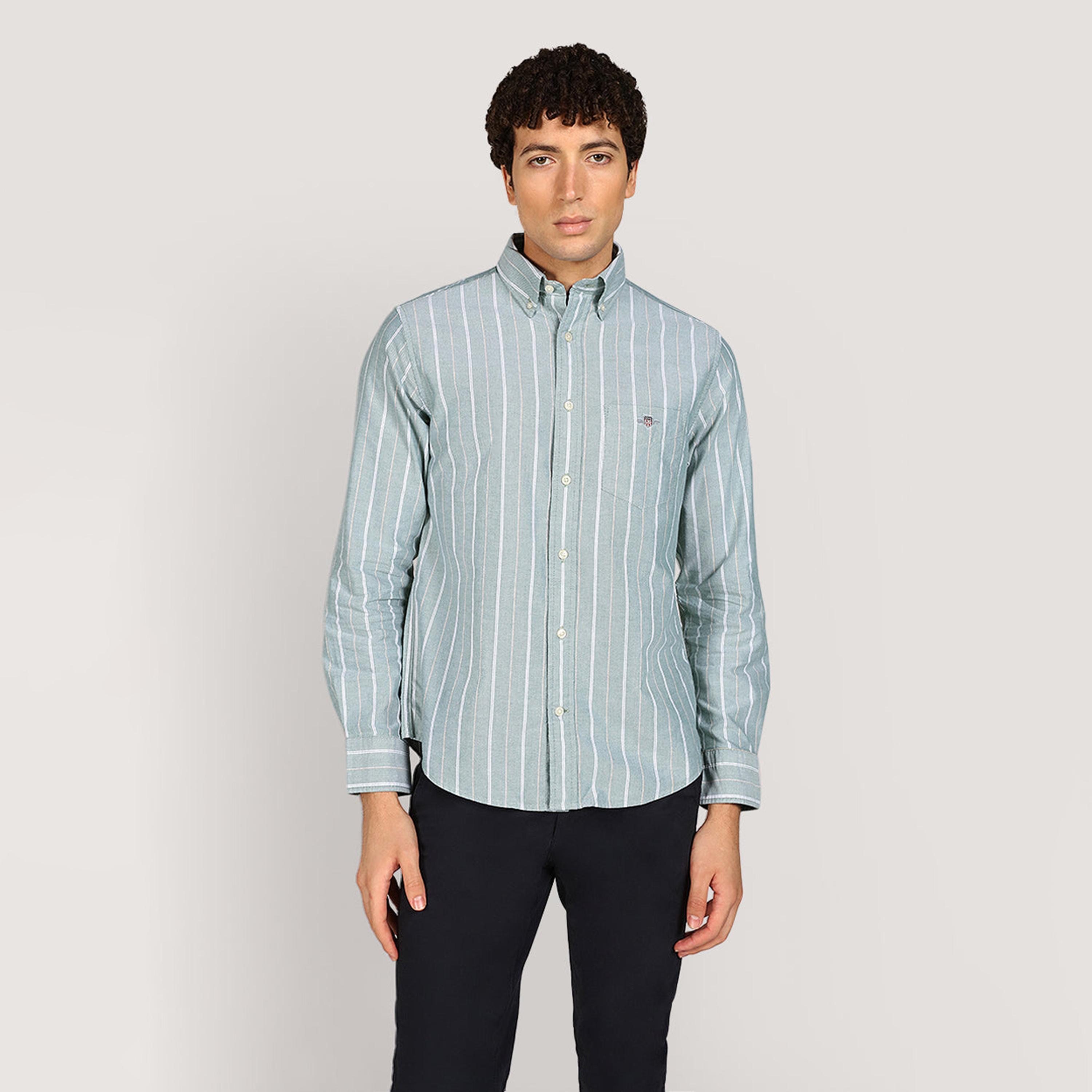 قميص أكسفورد رجالي بقصة عادية بياقة بأزرار وأكمام طويلة، مخطط من جانت-men-clothing-shirts-image-1