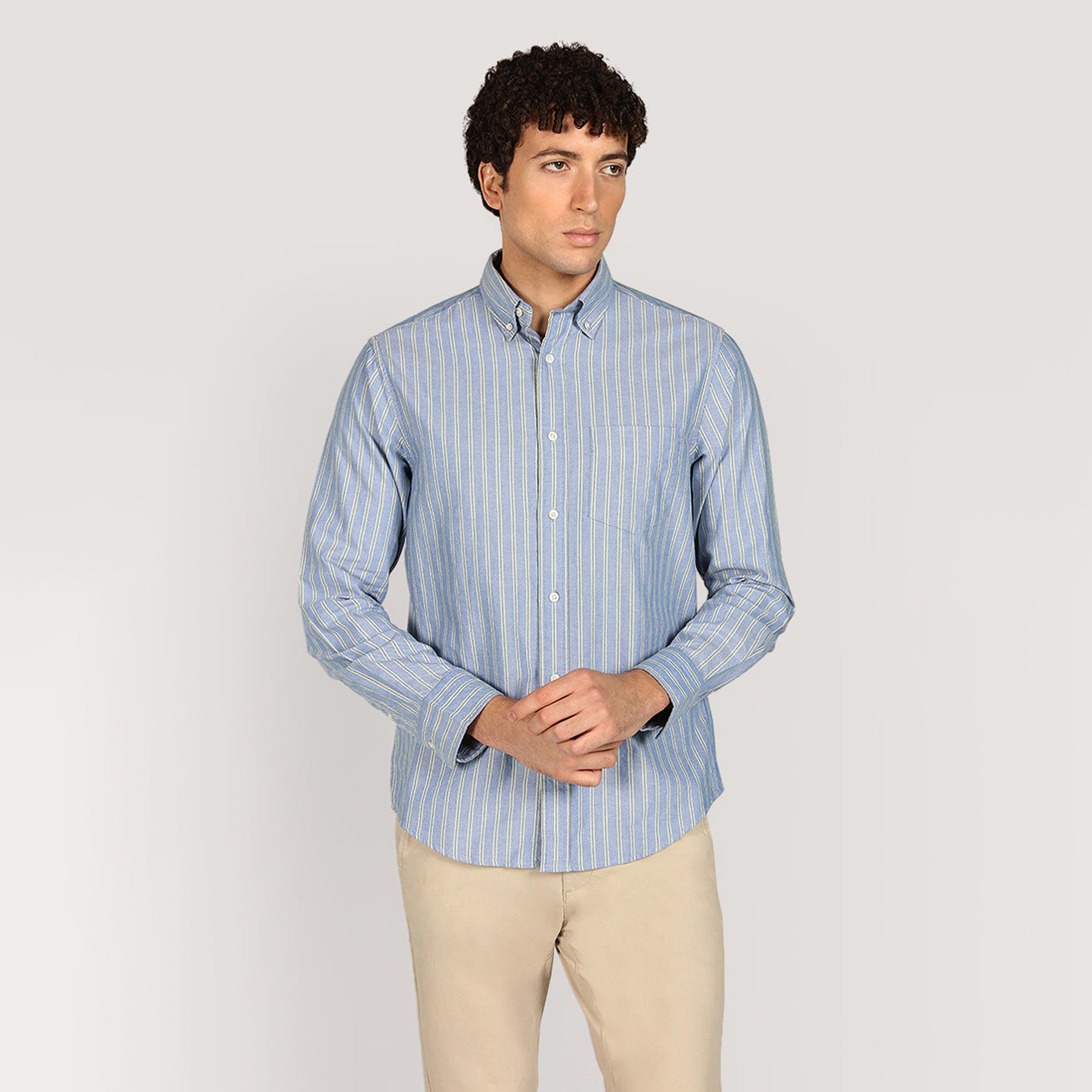 قميص أكسفورد رجالي بقصة عادية بياقة بأزرار وأكمام طويلة، مخطط من جانت-men-clothing-shirts-image-1