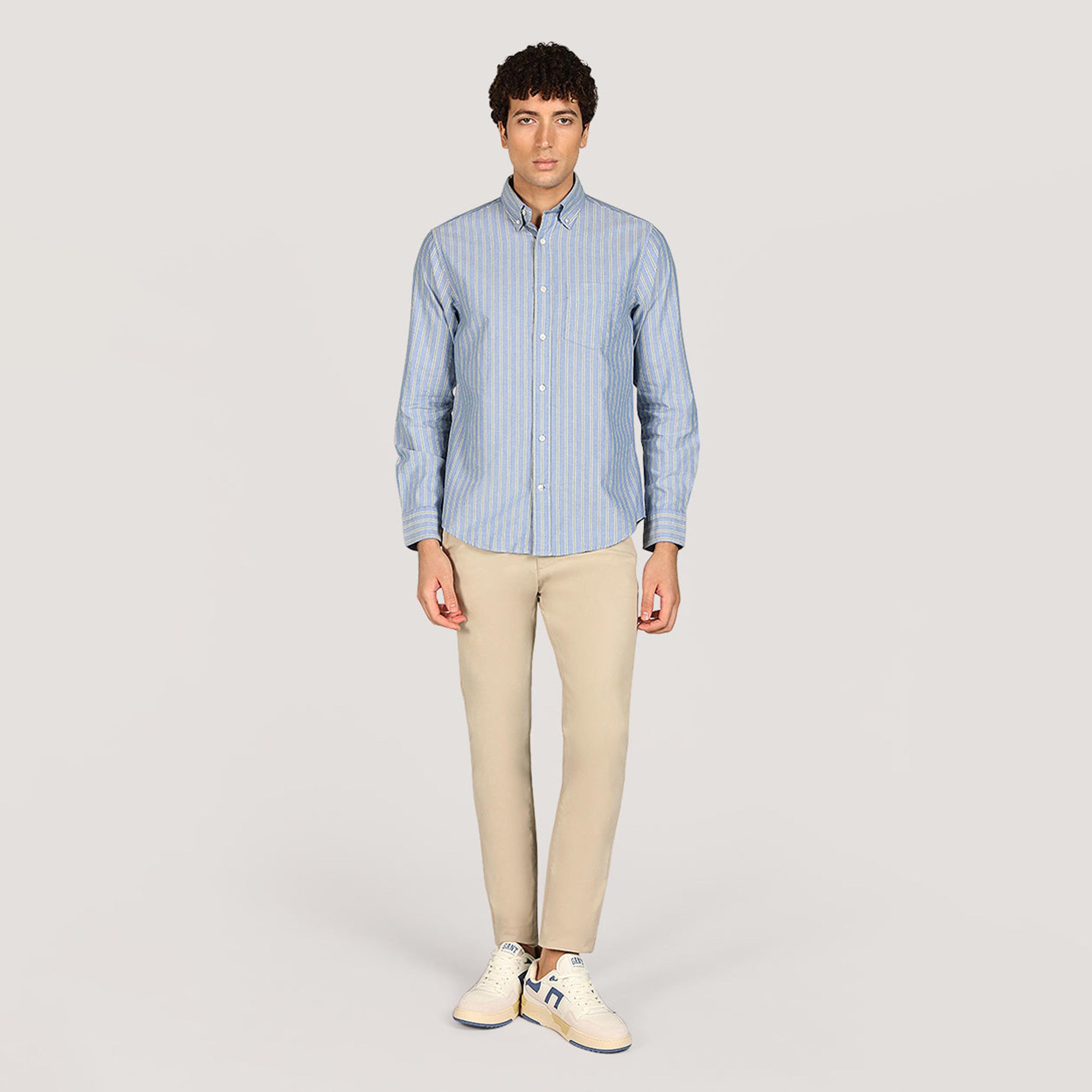 قميص أكسفورد رجالي بقصة عادية بياقة بأزرار وأكمام طويلة، مخطط من جانت-men-clothing-shirts-image-2