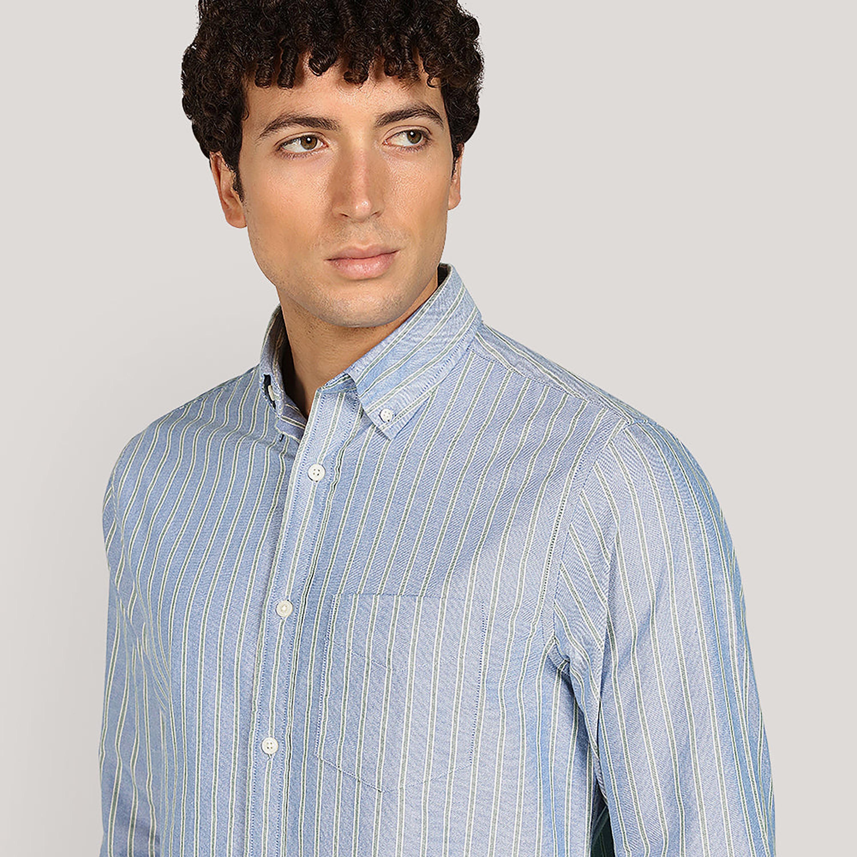 قميص أكسفورد رجالي بقصة عادية بياقة بأزرار وأكمام طويلة، مخطط من جانت-men-clothing-shirts-image-3