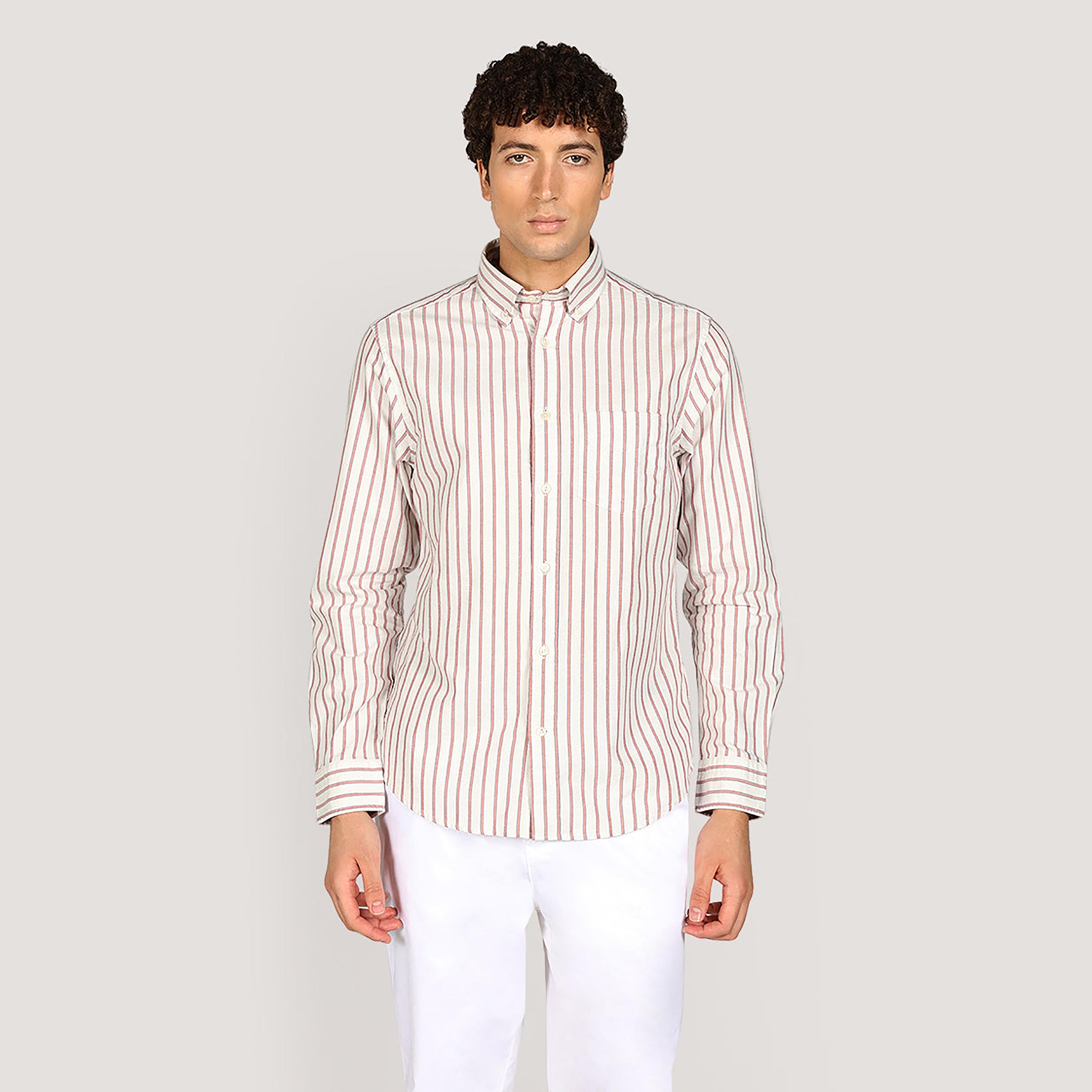 Gant Striped Regular Fit Long Sleeves Oxford Button-Down Collar Men's Shirt-men-clothing-shirts-image-1