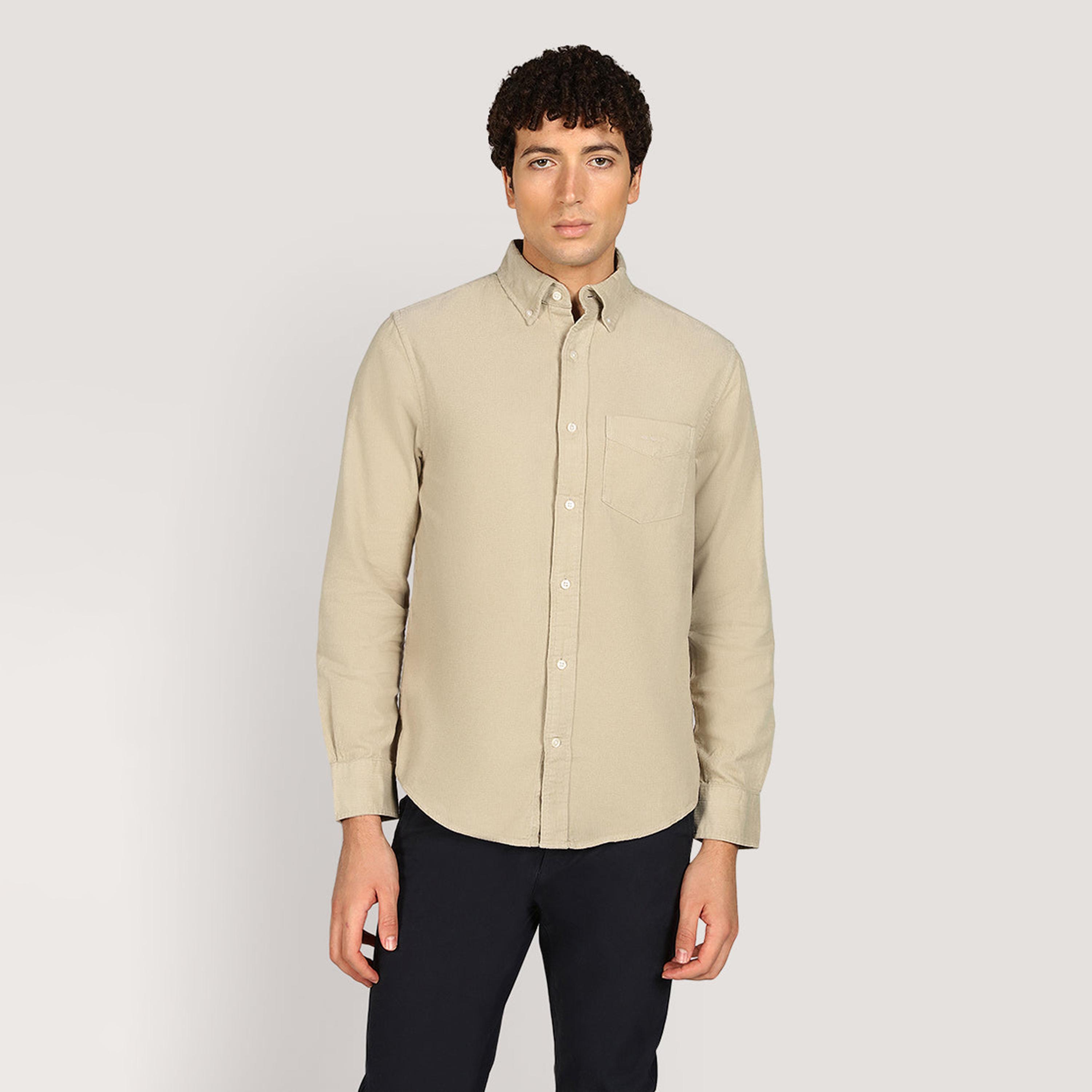 قميص رجالي بقصة عادية بياقة بأزرار من قماش الكوردروي وأكمام طويلة من جانت-men-clothing-shirts-image-1