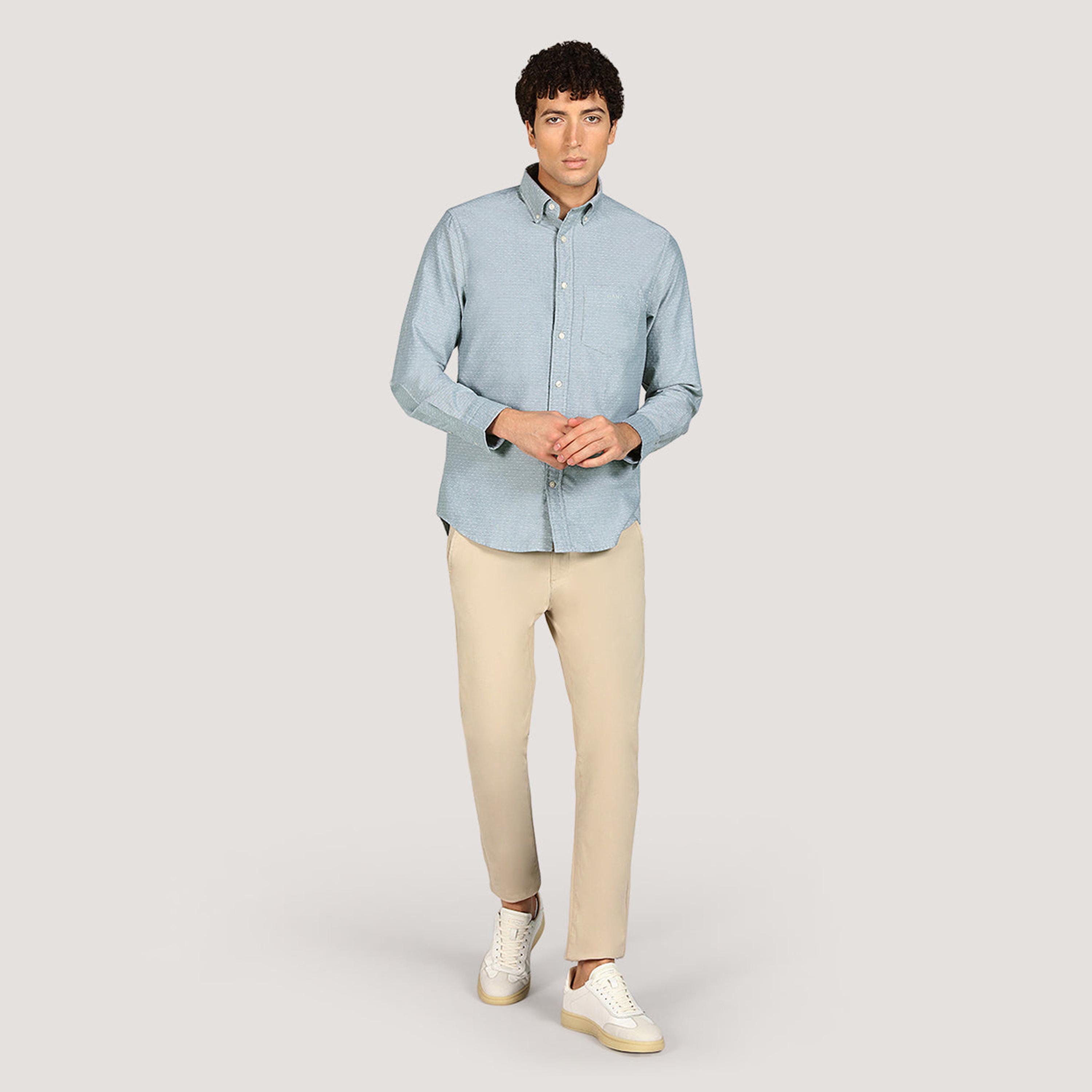 قميص أكسفورد رجالي بقصة عادية بياقة بأزرار ومنقّط دوبي وأكمام طويلة من جانت-men-clothing-shirts-image-2