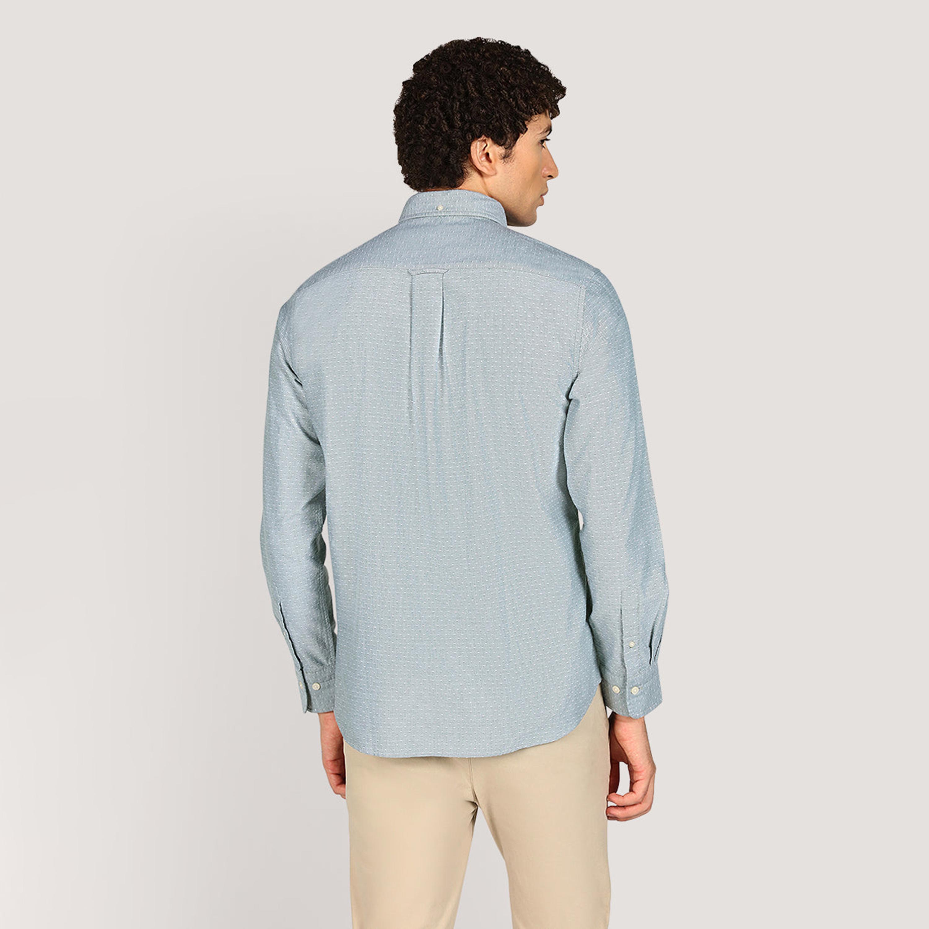 قميص أكسفورد رجالي بقصة عادية بياقة بأزرار ومنقّط دوبي وأكمام طويلة من جانت-men-clothing-shirts-image-4