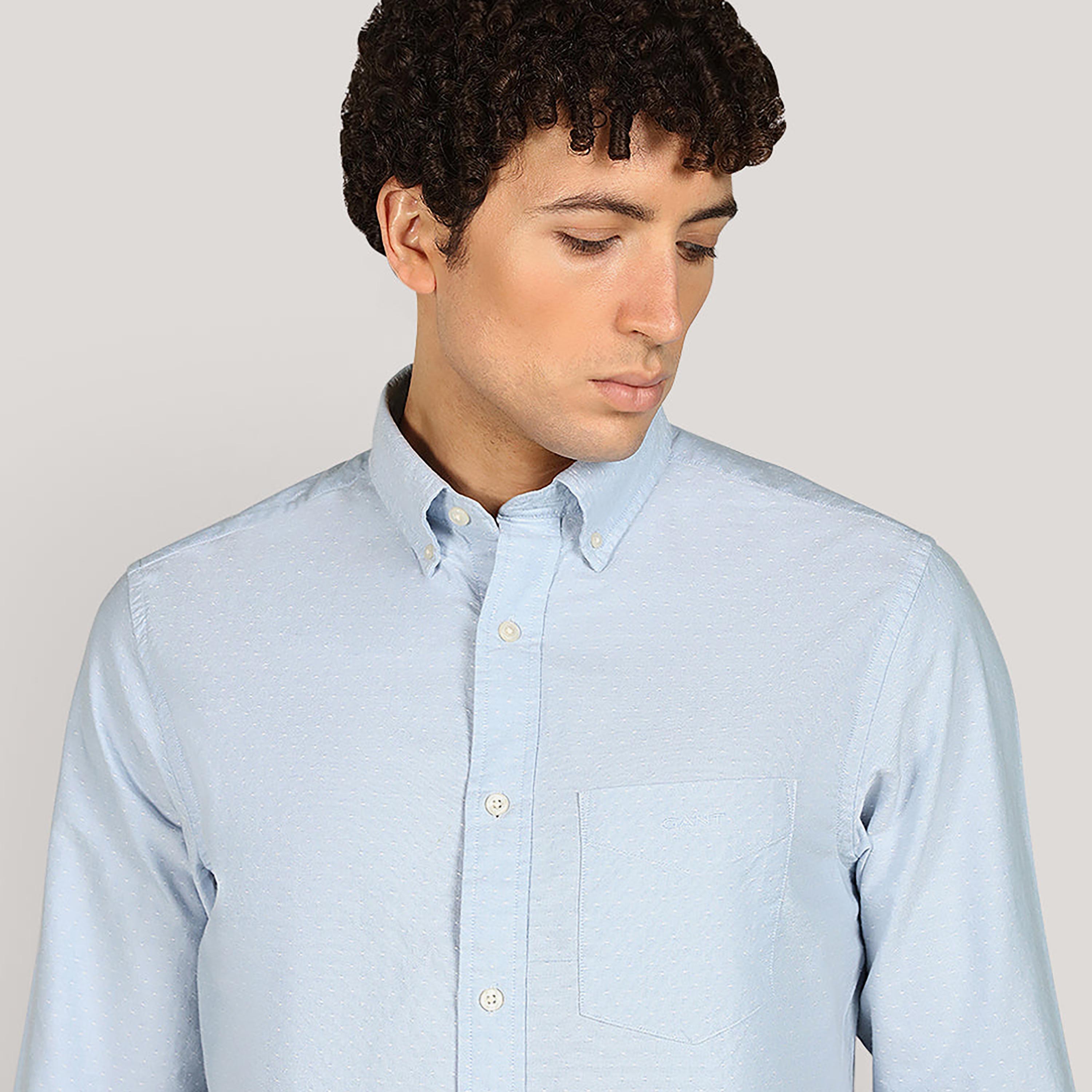 قميص أكسفورد رجالي بقصة عادية بياقة بأزرار ومنقّط دوبي وأكمام طويلة من جانت-men-clothing-shirts-image-7