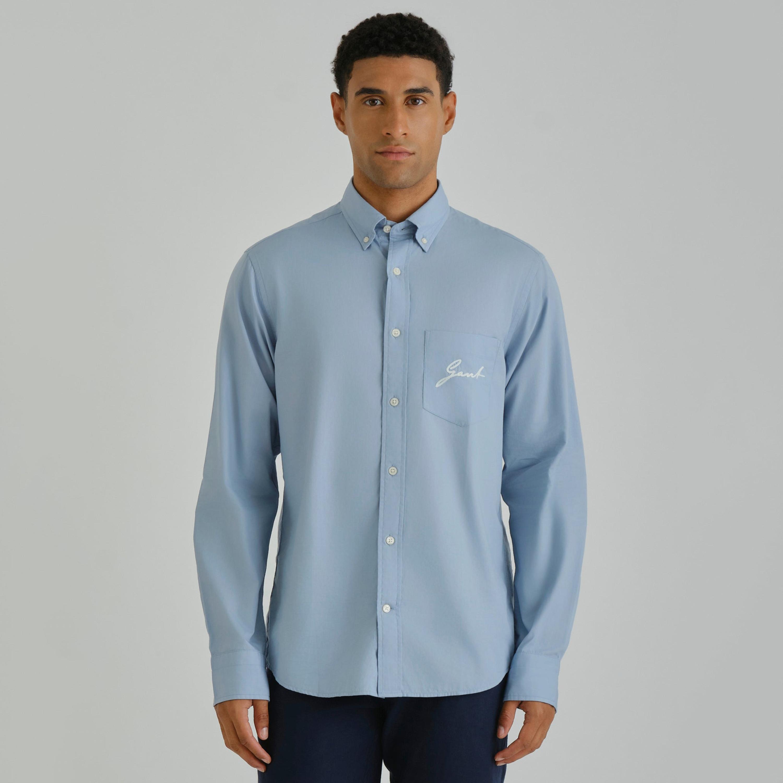 قميص رجالي بقصة عادية بياقة بأزرار سفلية سادة وأكمام طويلة من جانت.-men-clothing-shirts-image-5