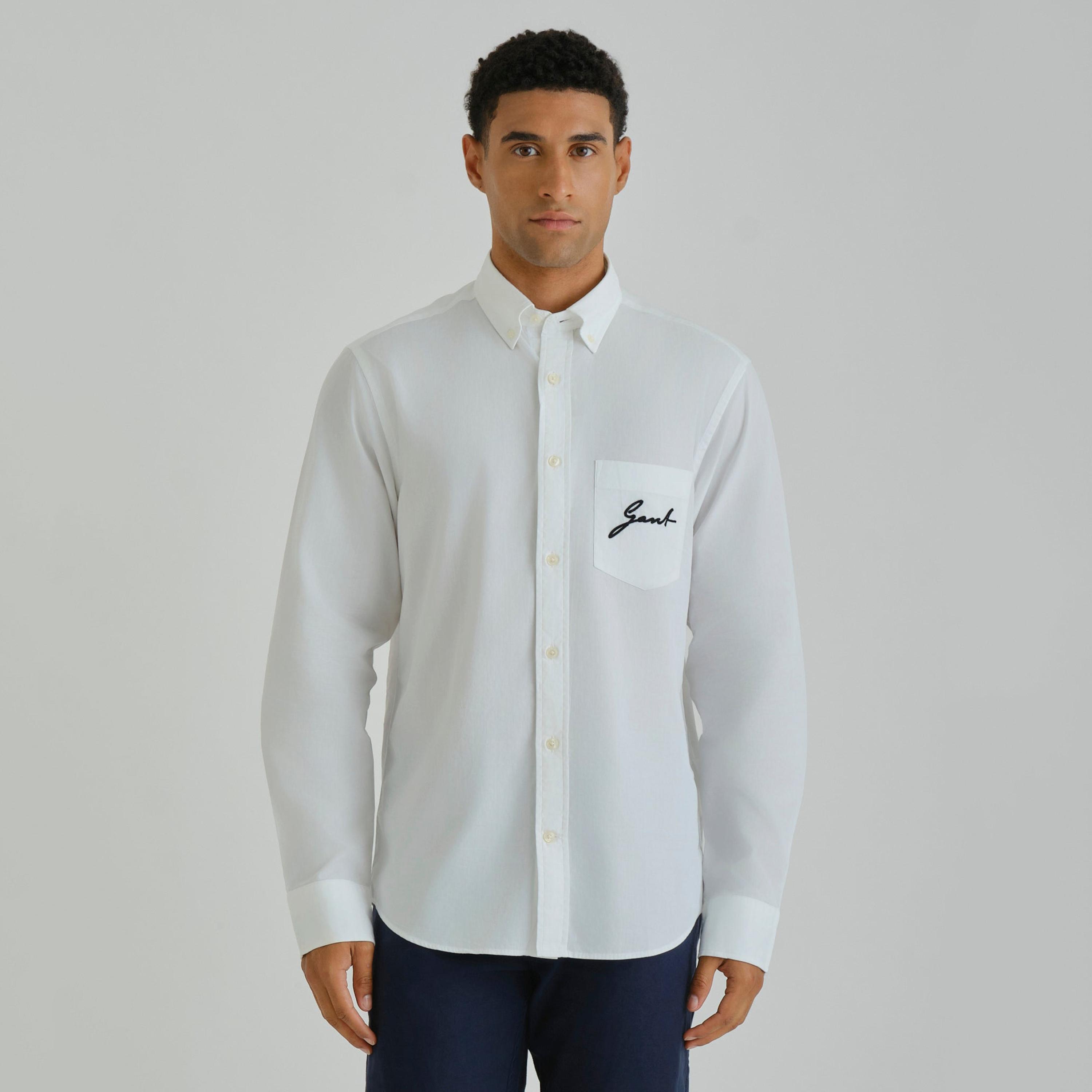 قميص رجالي بقصة عادية بياقة بأزرار سفلية سادة وأكمام طويلة من جانت.-men-clothing-shirts-image-1