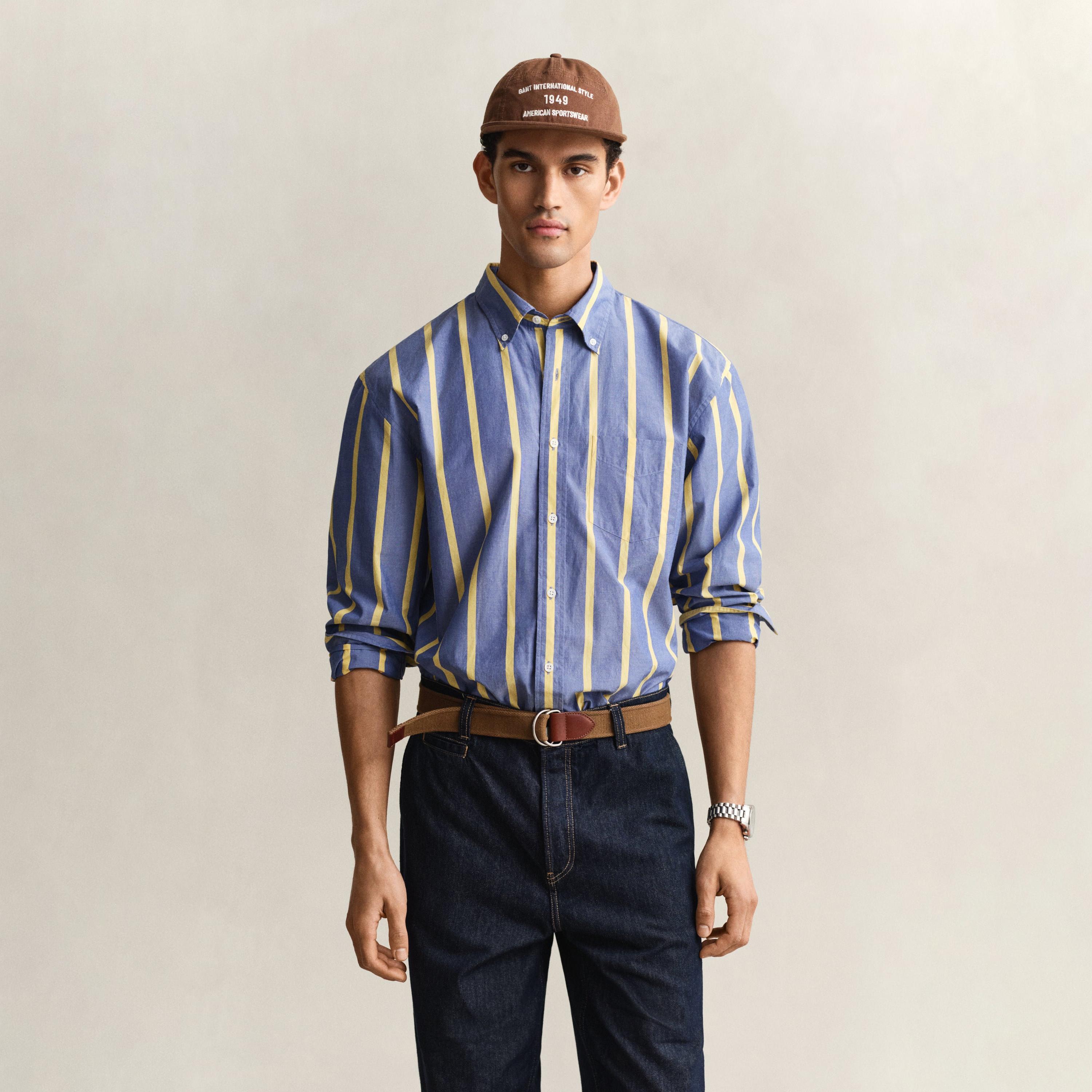 قميص رجالي بتصميم مخطط مريح وياقة بأزرار وأكمام طويلة من جانت-men-clothing-shirts-image-7