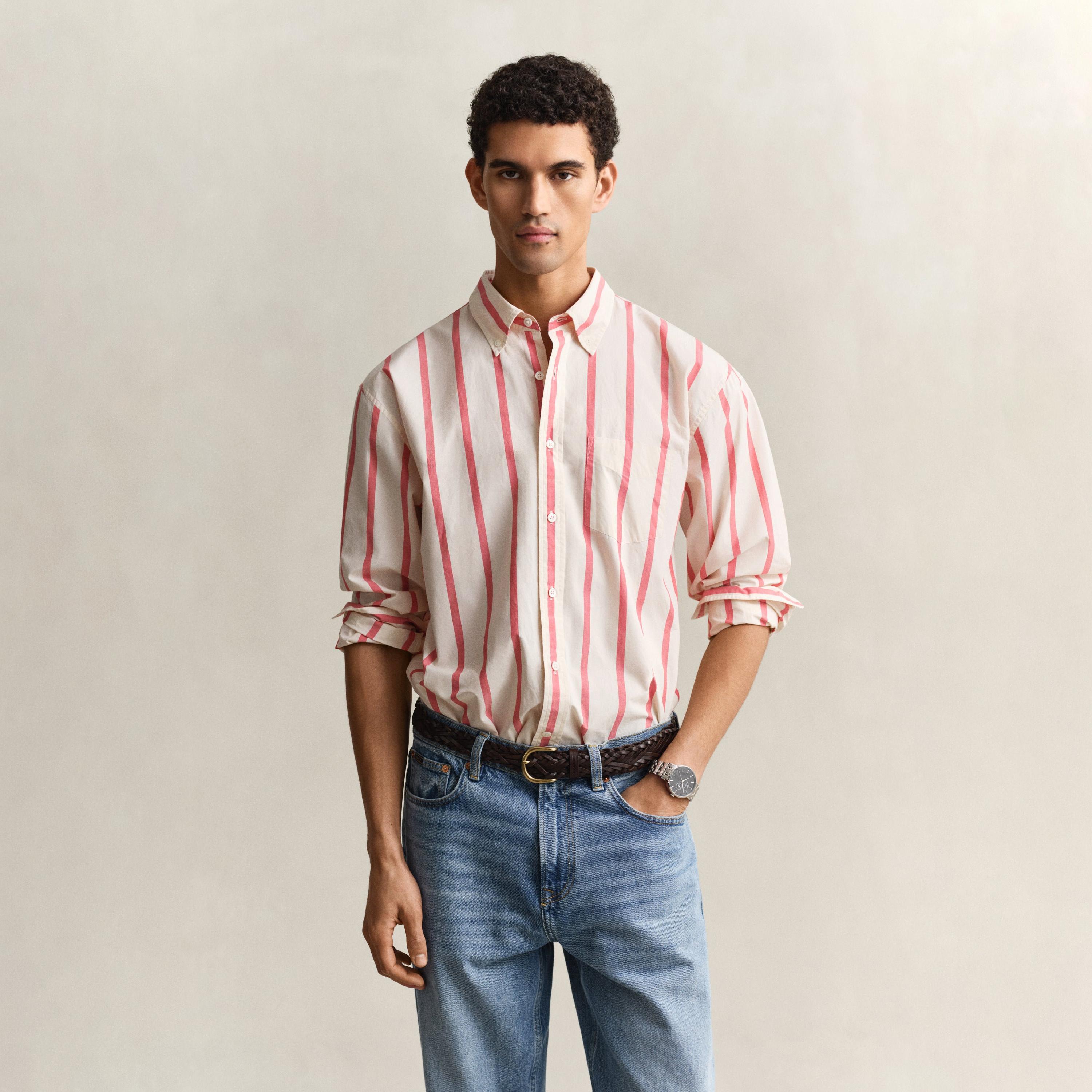 قميص رجالي بتصميم مخطط مريح وياقة بأزرار وأكمام طويلة من جانت-men-clothing-shirts-image-1