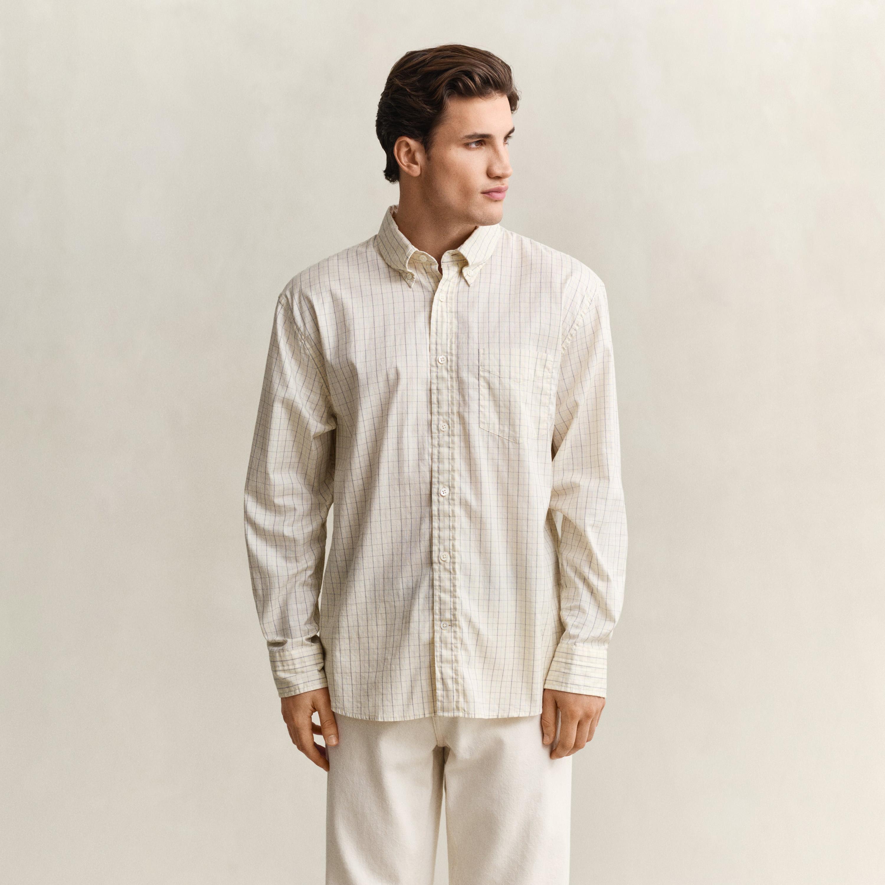 قميص رجالي بأكمام طويلة وقصة "ريلاكسد فيت" بمربعات وياقة "بوتن داون" من جانت-men-clothing-shirts-image-5