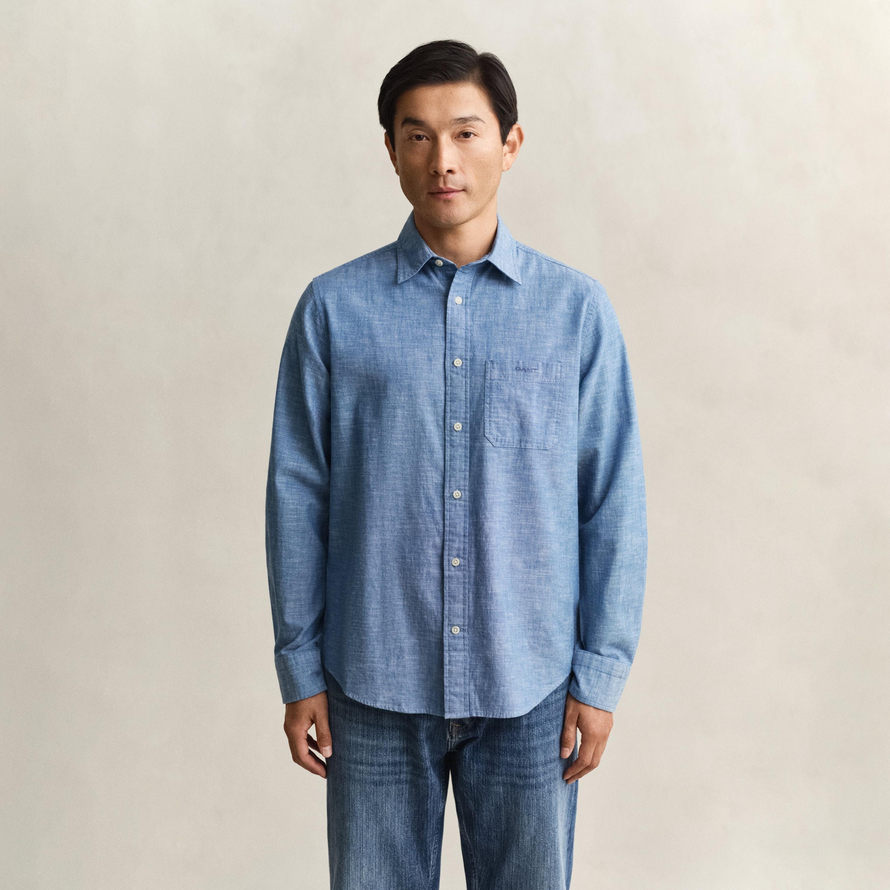 Gant Plain Regular Fit Long Sleeves Spread Collar Men's Shirt-men-clothing-shirts-image-1